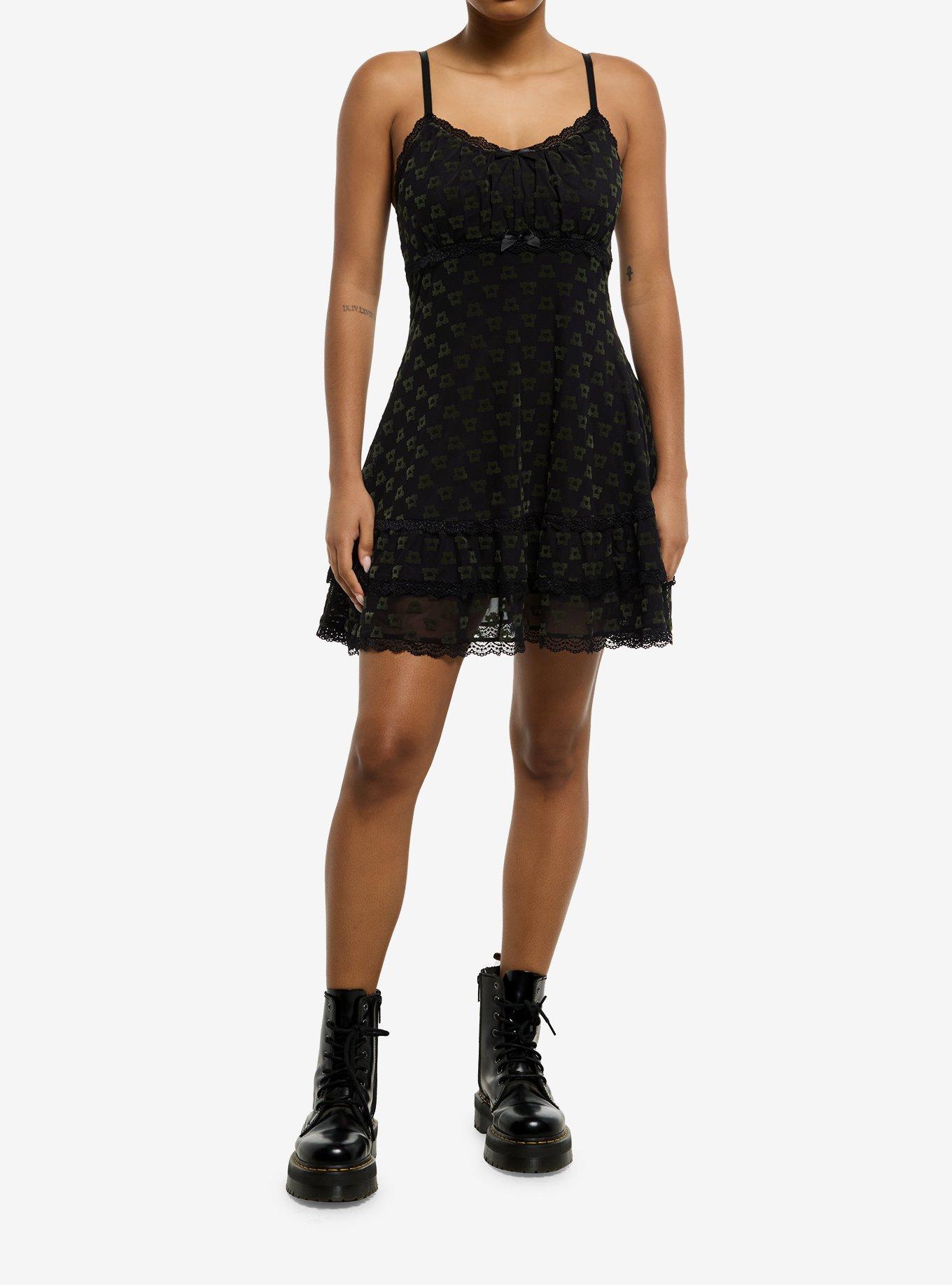 Thorn & Fable Green Frog Mesh Lace Cami Dress, , hi-res