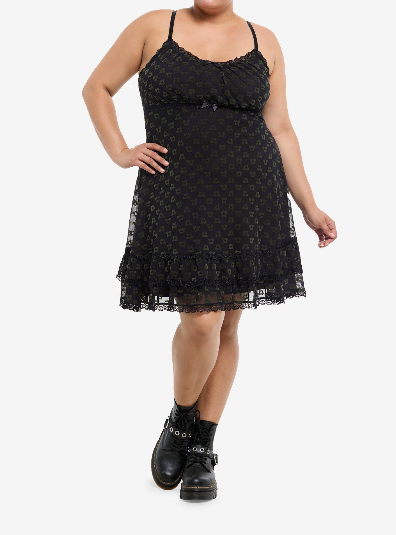 Thorn & Fable Green Frog Mesh Lace Cami Dress Plus Size, , hi-res