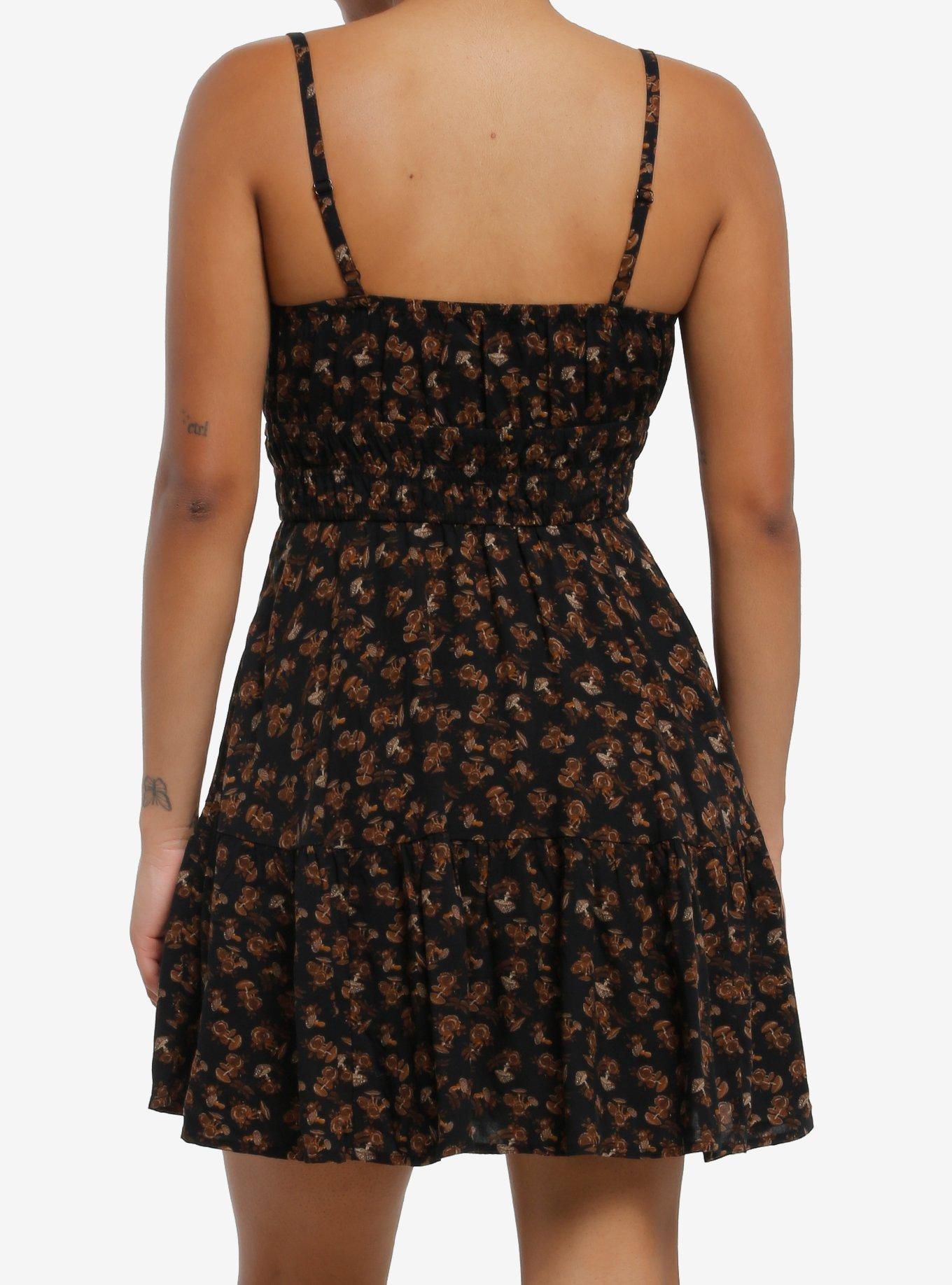 Thorn & Fable Brown Mushroom Cami Slip Dress, BLACK, alternate