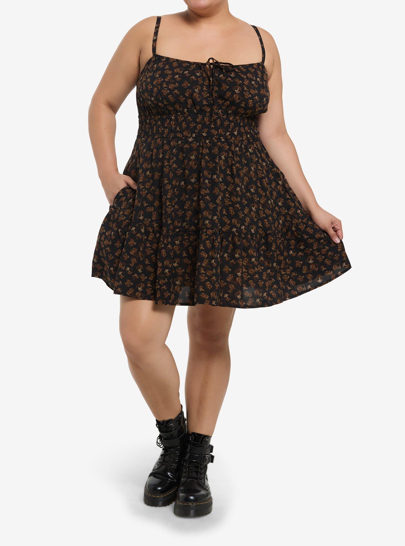 Thorn & Fable Brown Mushroom Cami Slip Dress Plus Size, , hi-res