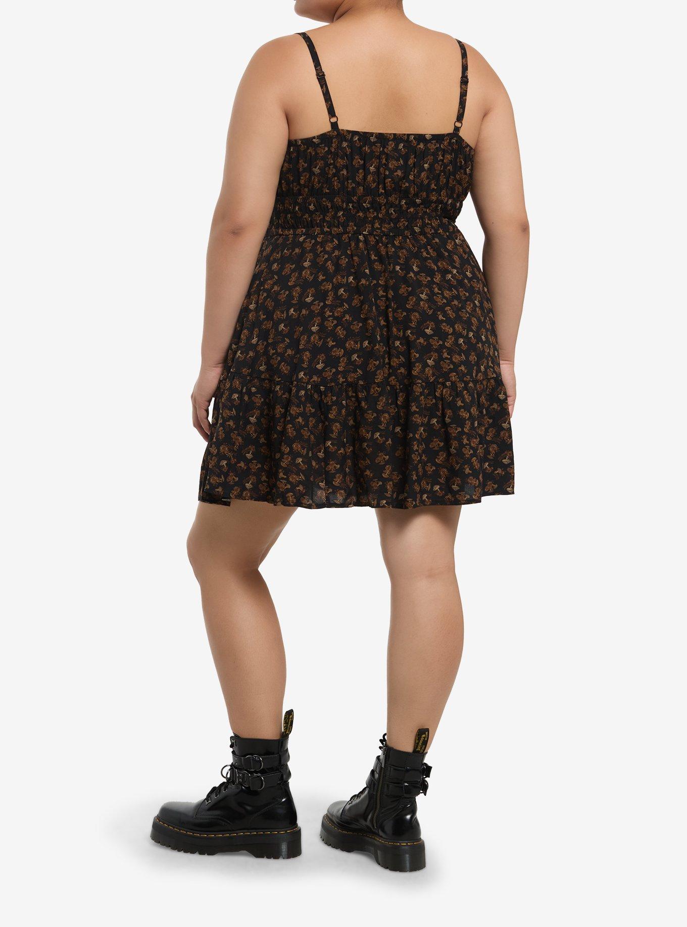 Thorn & Fable Brown Mushroom Cami Slip Dress Plus Size, BLACK, alternate