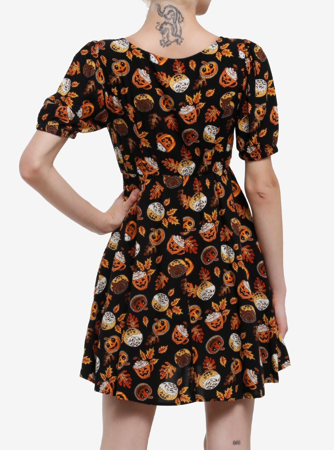 Thorn & Fable Pumpkin Spice Treats Babydoll Dress, BLACK, alternate