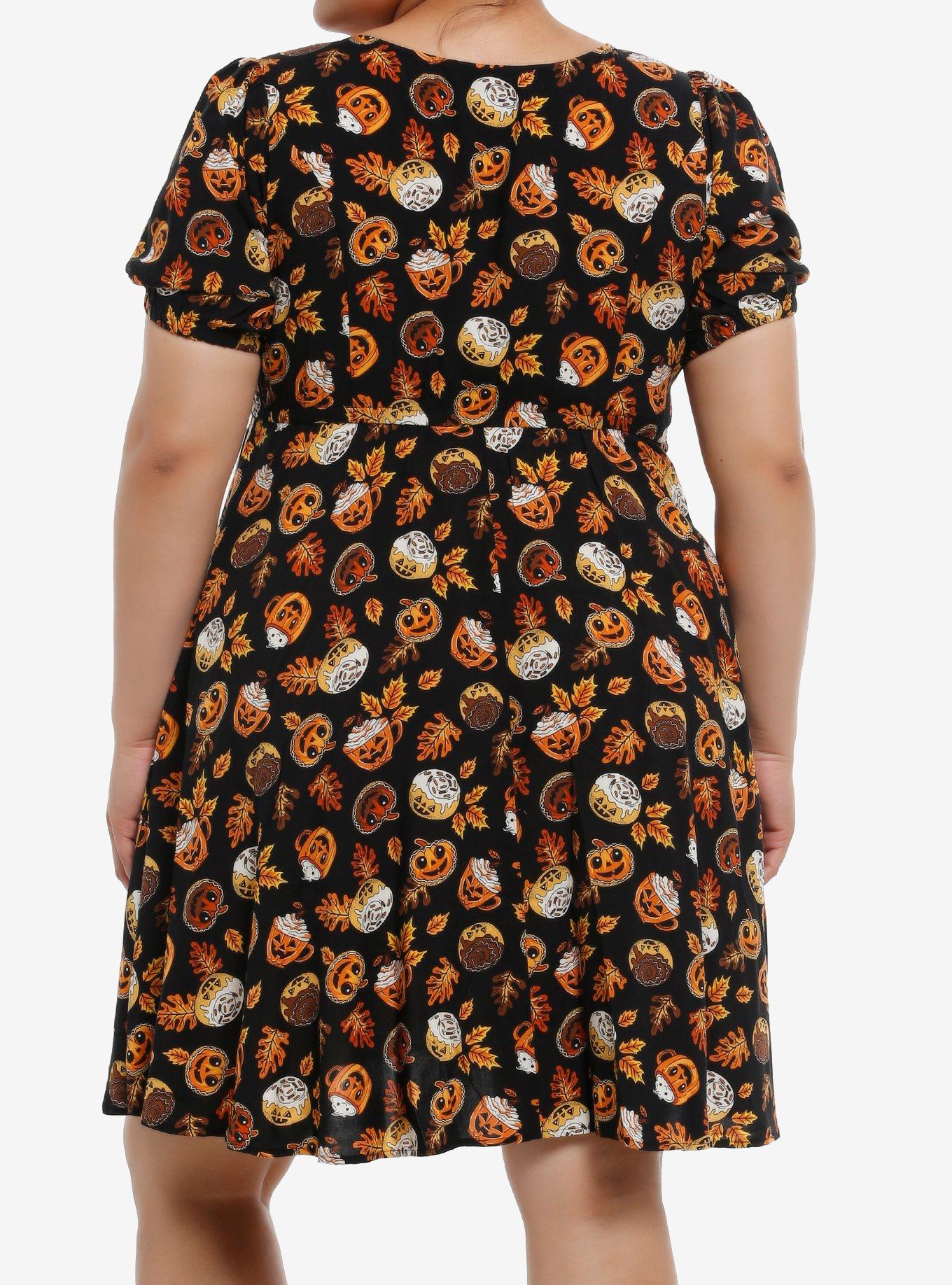 Thorn & Fable Pumpkin Spice Treats Babydoll Dress Plus Size, , hi-res