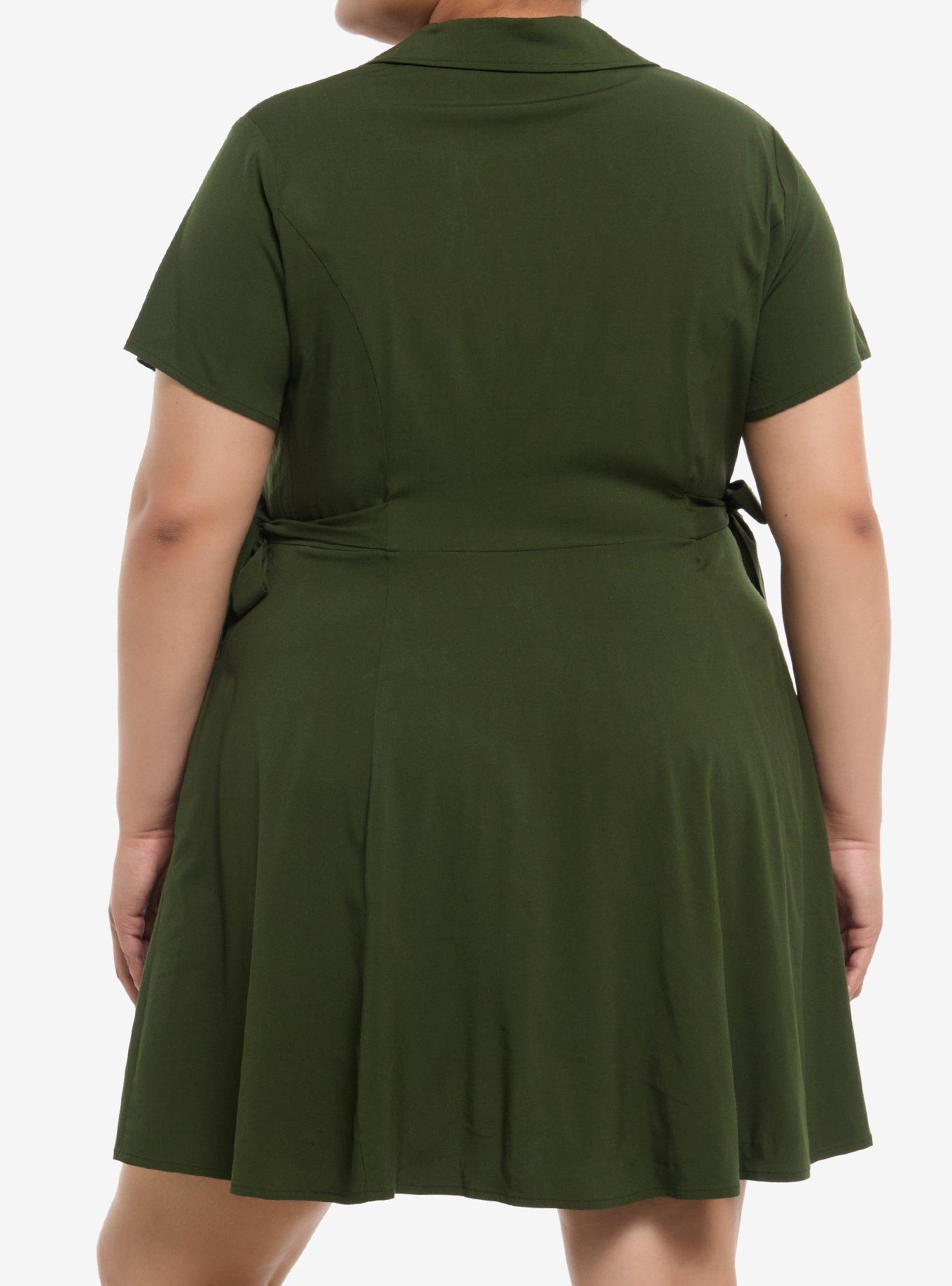 Thorn & Fable Reading Frogs Collar Dress Plus Size, GREEN, alternate
