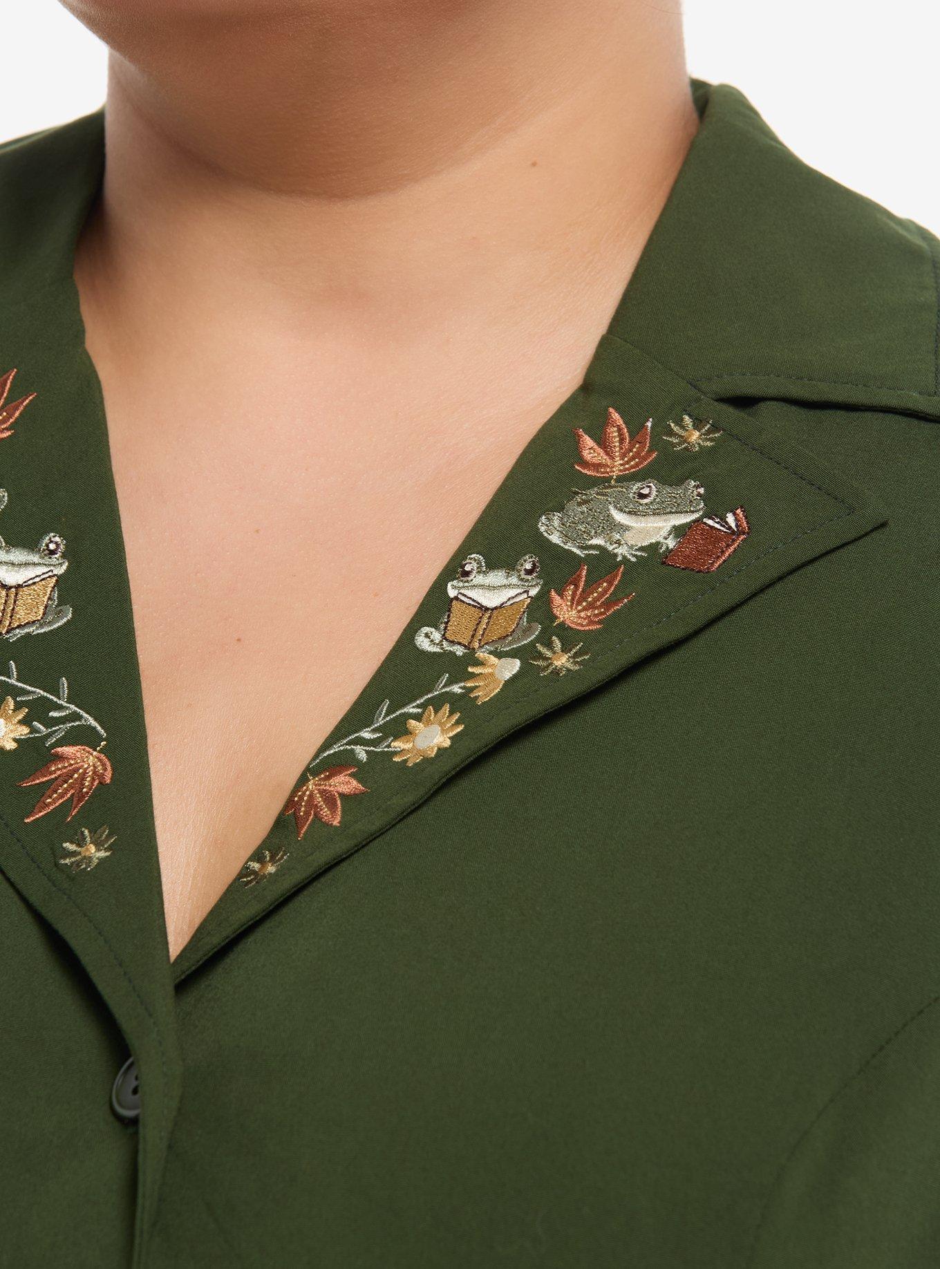 Thorn & Fable Reading Frogs Collar Dress Plus Size, GREEN, alternate