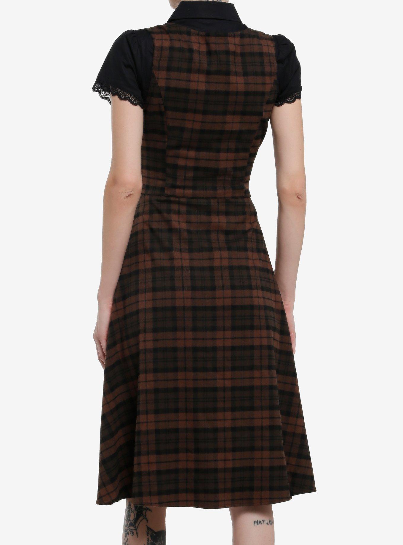 Thorn & Fable Brown Plaid Button-Down Tank Midi Dress, BROWN, alternate