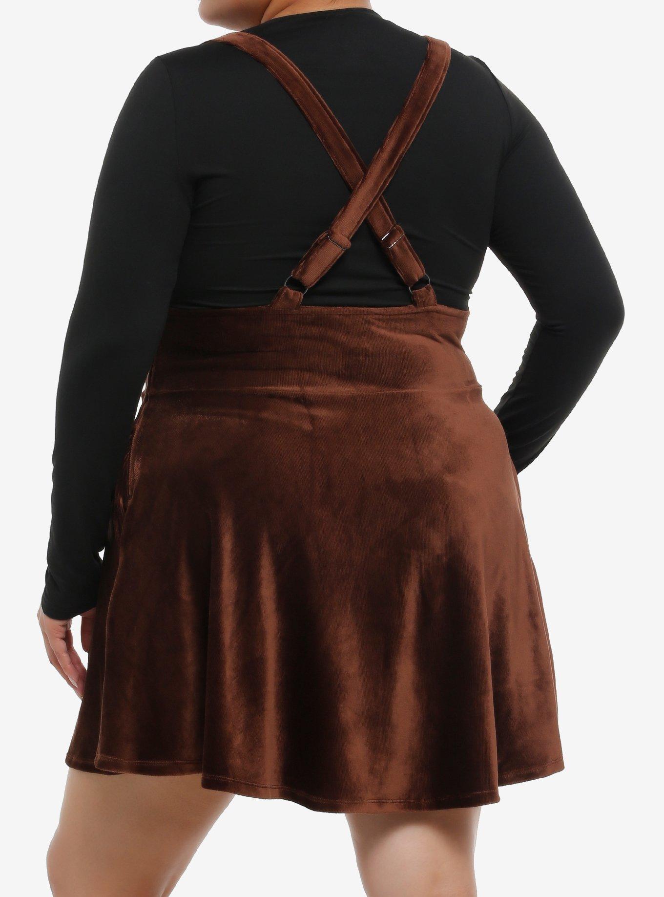 Thorn & Fable Brown Velvet Underbust Skirtall Plus Size, , hi-res