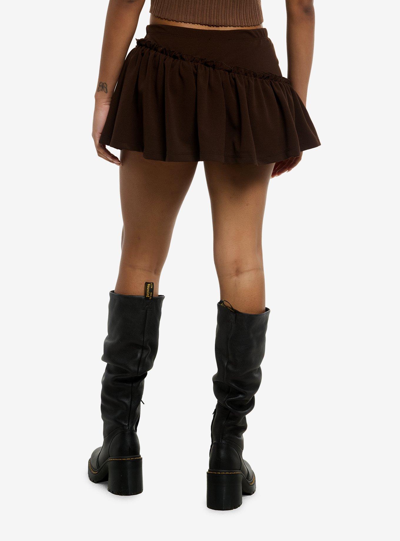 Thorn & Fable Chocolate Brown Asymmetrical Seam Skort, , hi-res