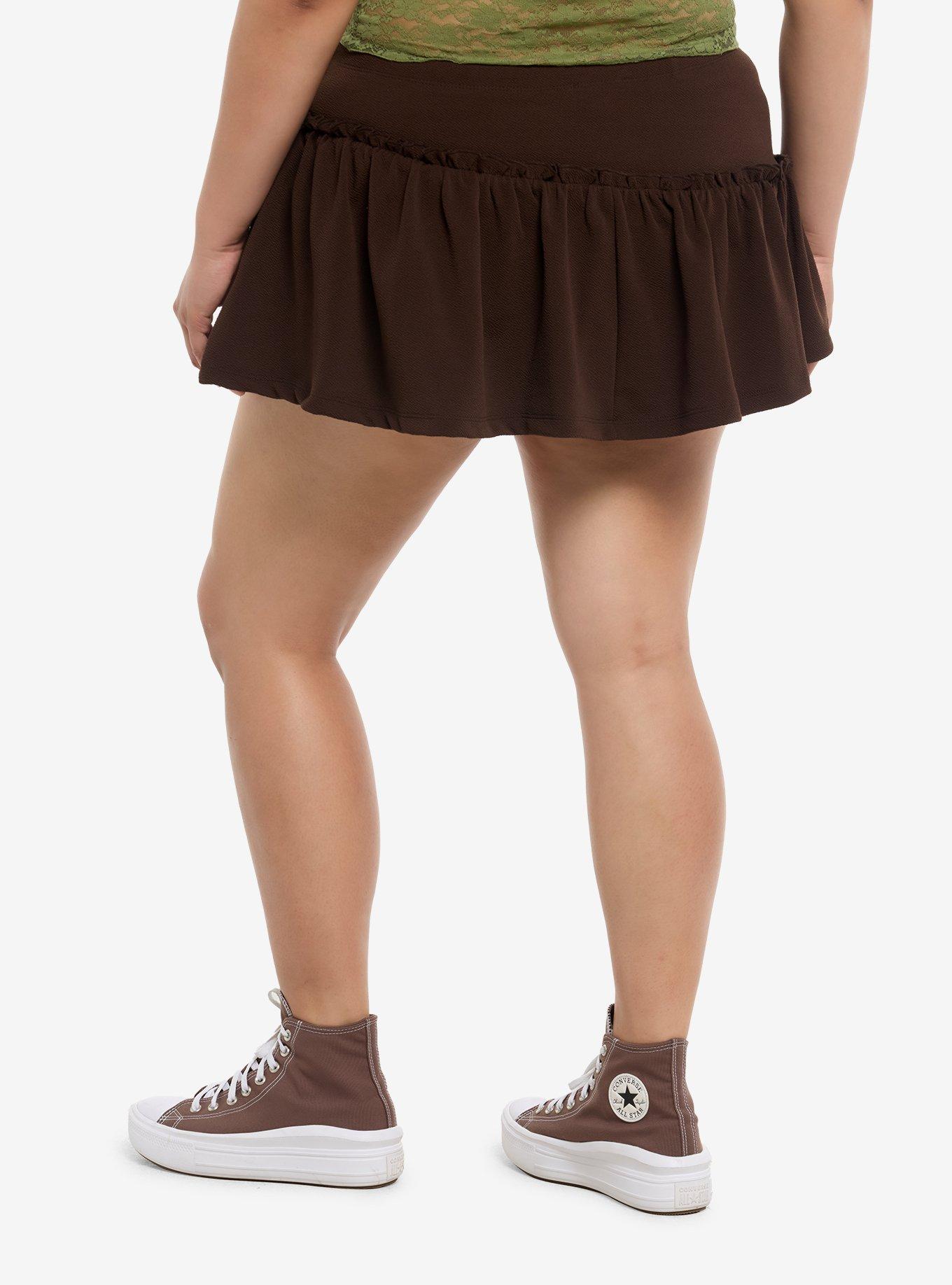 Thorn & Fable Chocolate Brown Asymmetrical Seam Skort Plus Size, , hi-res