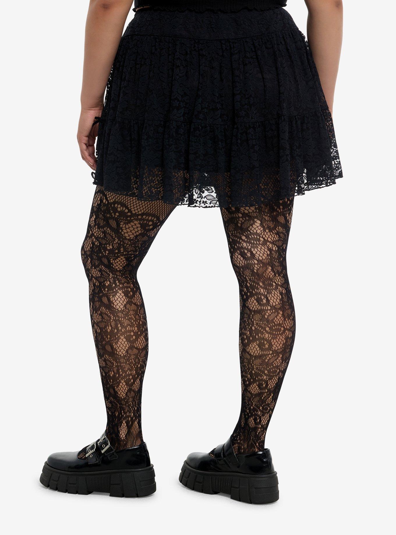 Social Collision Bat Charm Black Lace Skort Plus Size, , hi-res