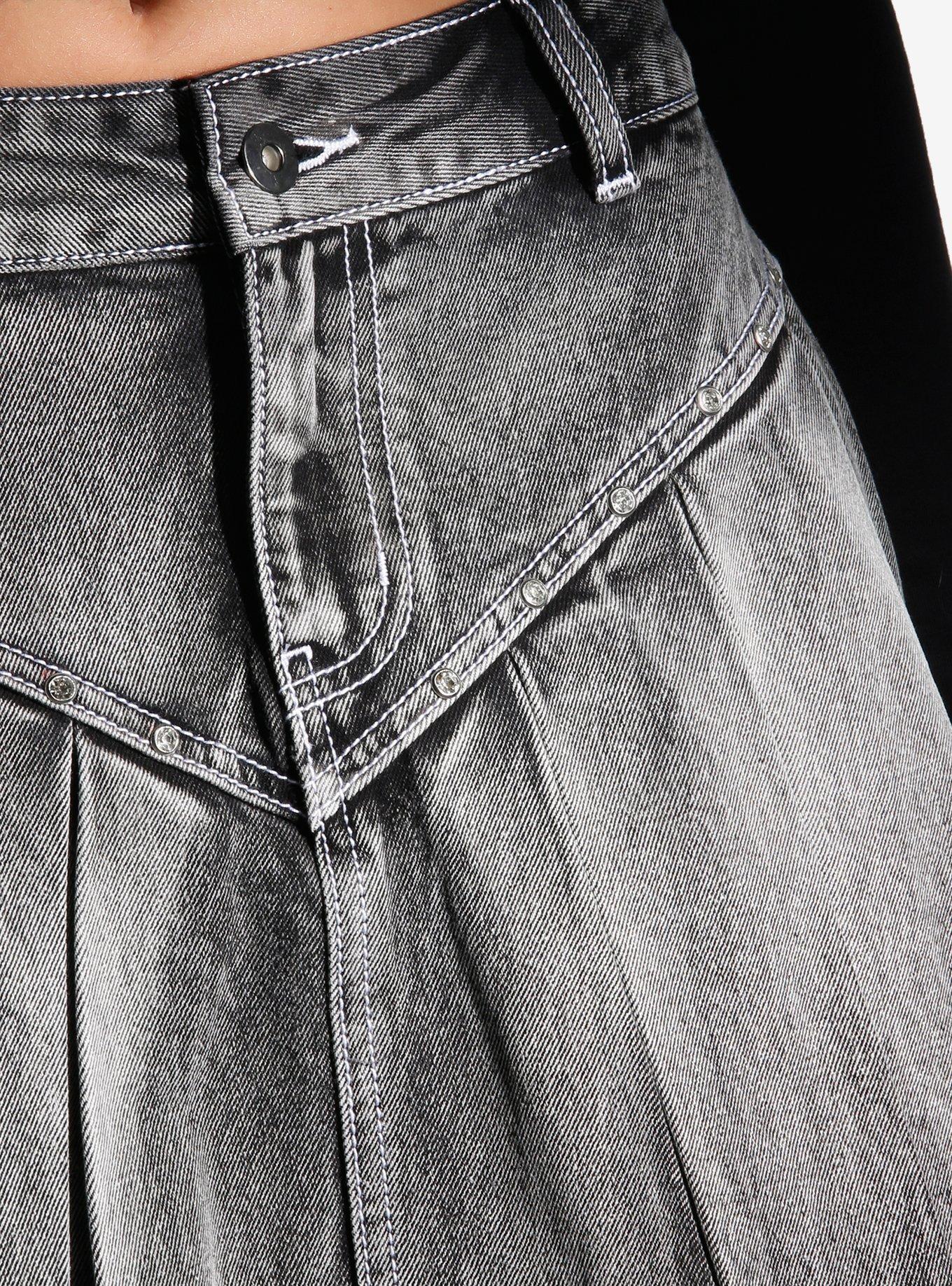 Social Collision Faded Black Denim & Rhinestone Pleated Mini Skirt, GREY, alternate