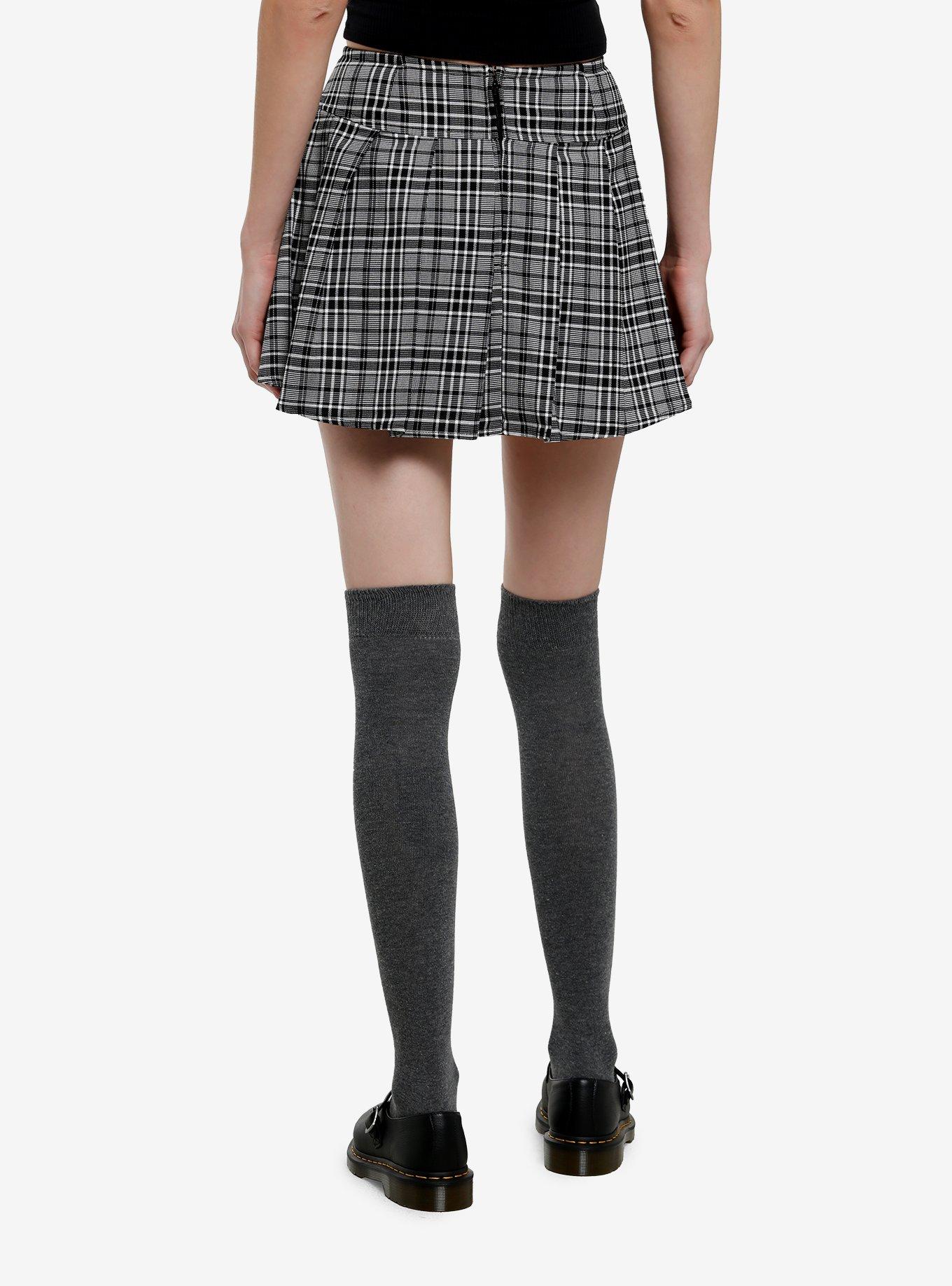 Social Collision Black & White Plaid Pleated Mini Skirt, , hi-res