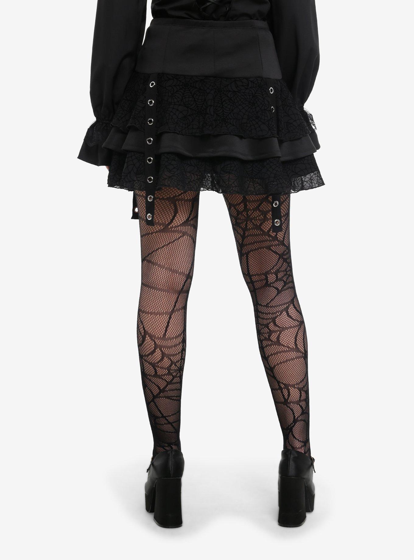 Social Collision Spiderweb Lace Grommet Buckle Tiered Skirt, , hi-res