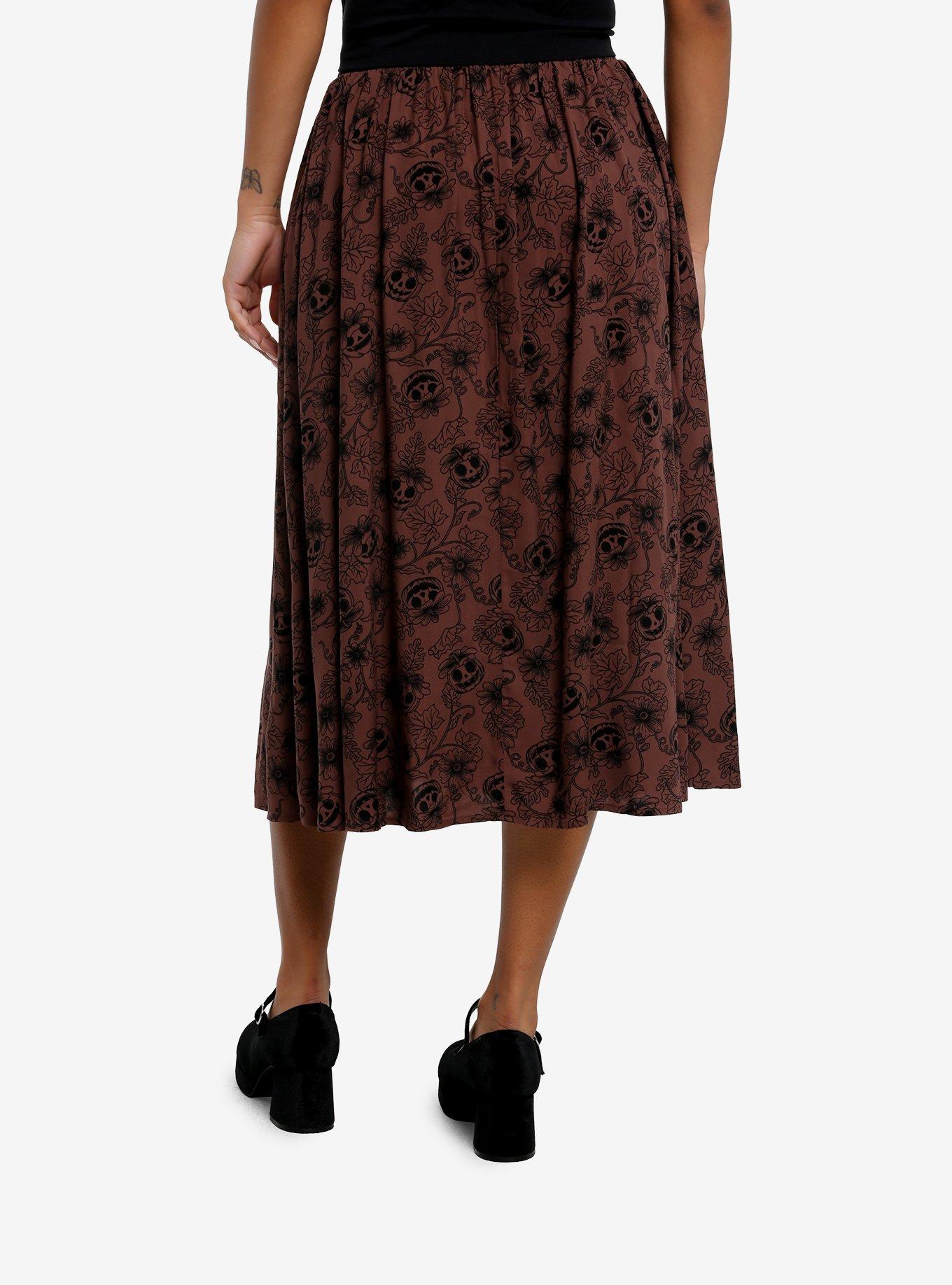 Thorn & Fable Brown Pumpkin Vine Midi Skirt, , hi-res