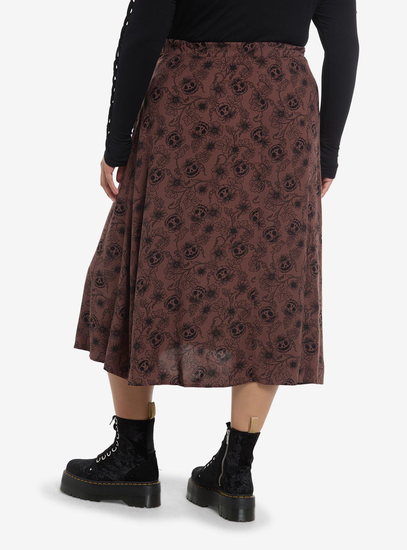 Thorn & Fable Brown Pumpkin Vine Midi Skirt Plus Size, , hi-res