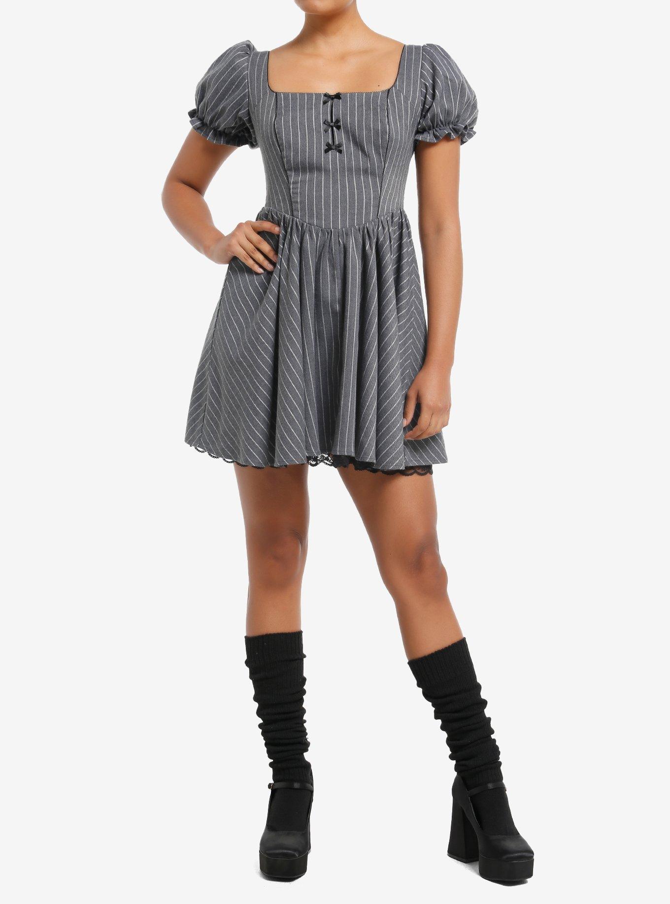 Cosmic Aura Grey Pinstripe Mini Dress, , hi-res