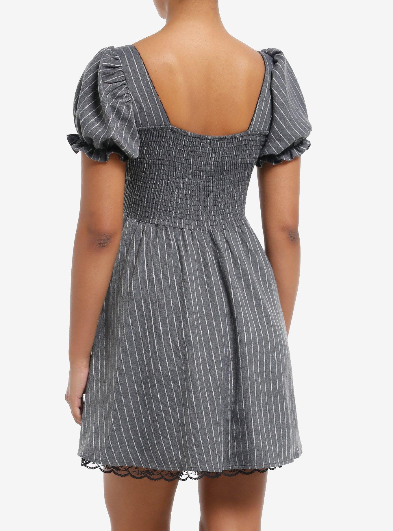 Cosmic Aura Grey Pinstripe Mini Dress, BLACK, alternate