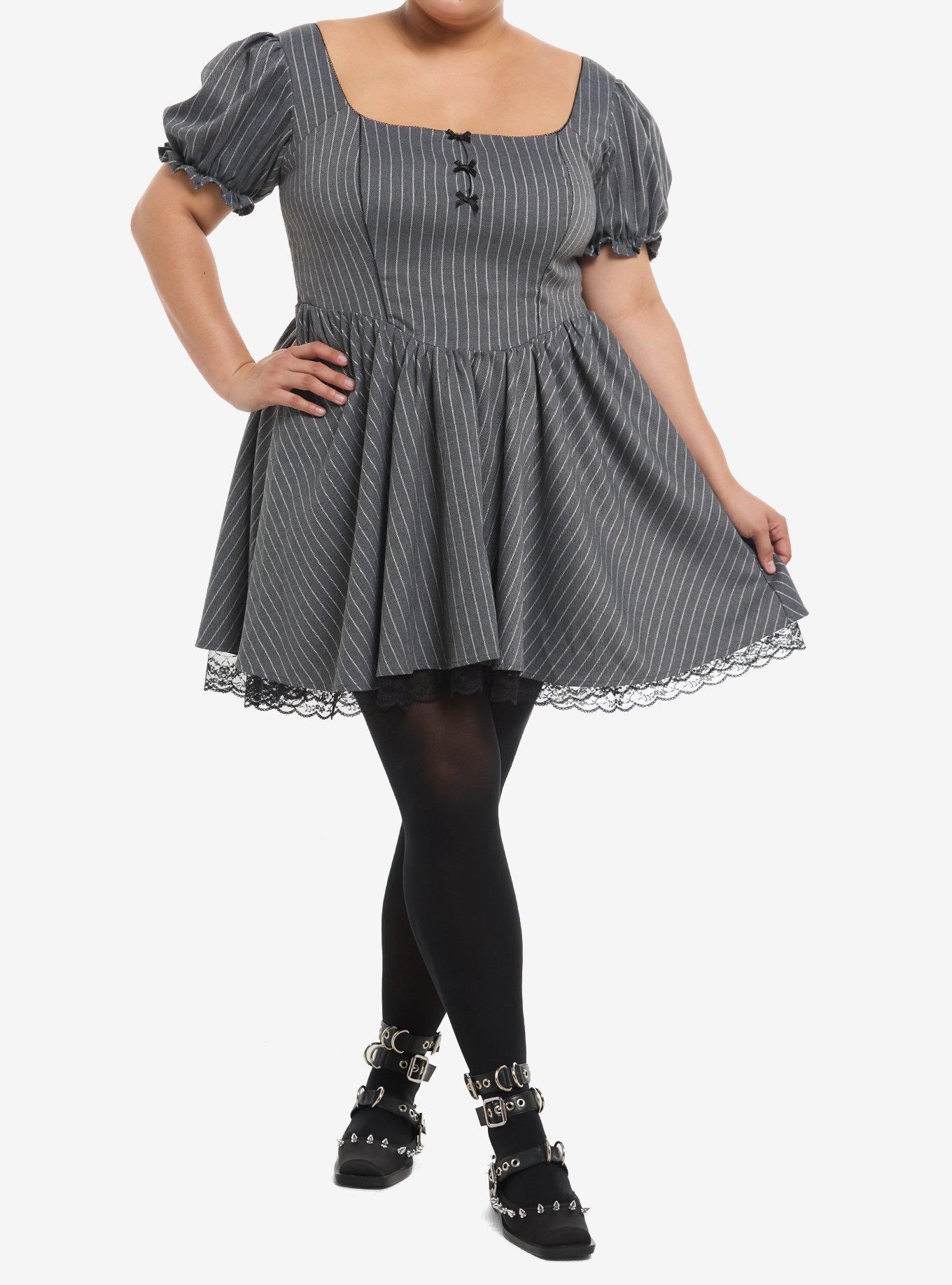 Cosmic Aura Grey Pinstripe Mini Dress Plus Size, , hi-res