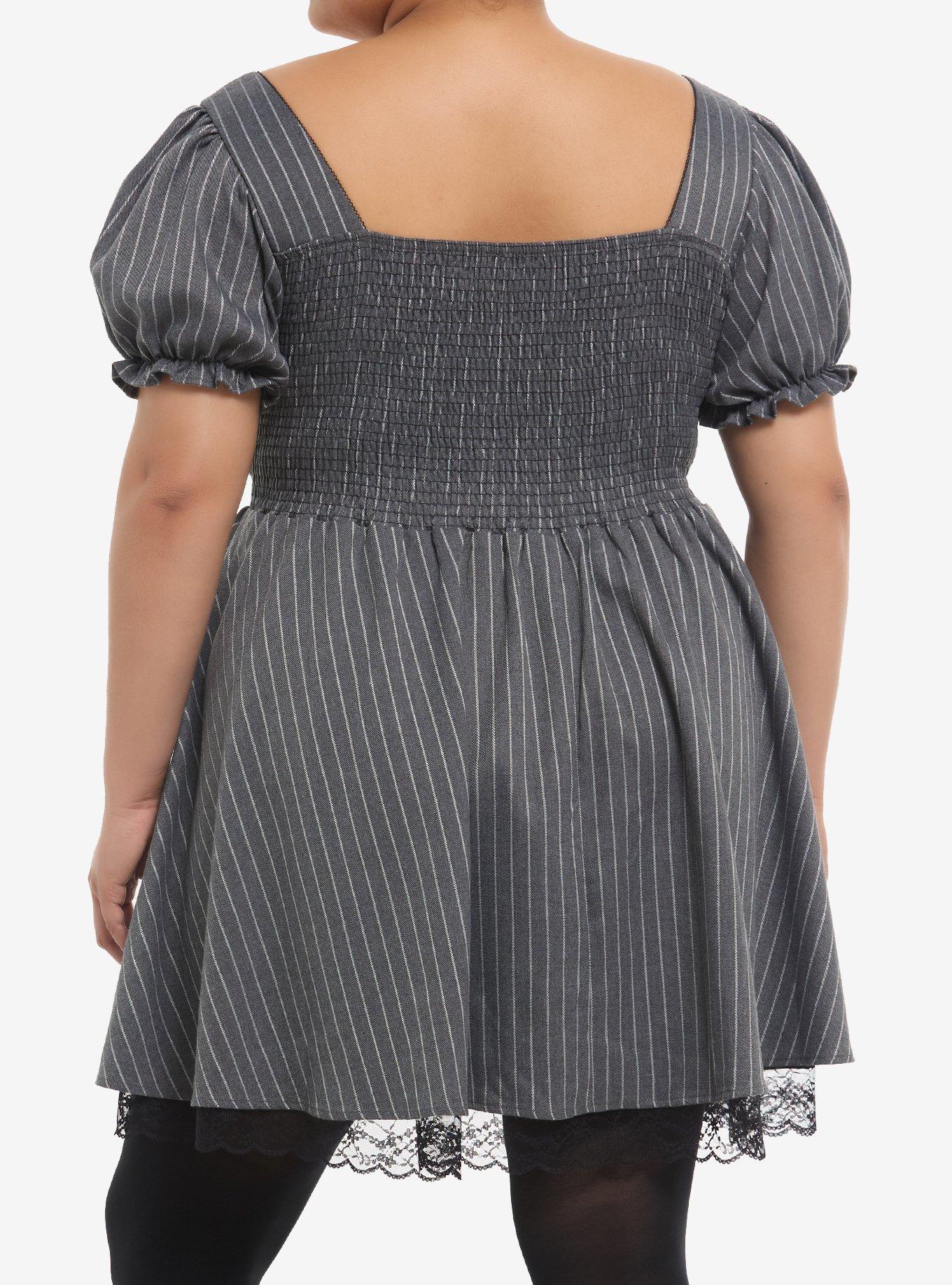 Cosmic Aura Grey Pinstripe Mini Dress Plus Size, BLACK, alternate