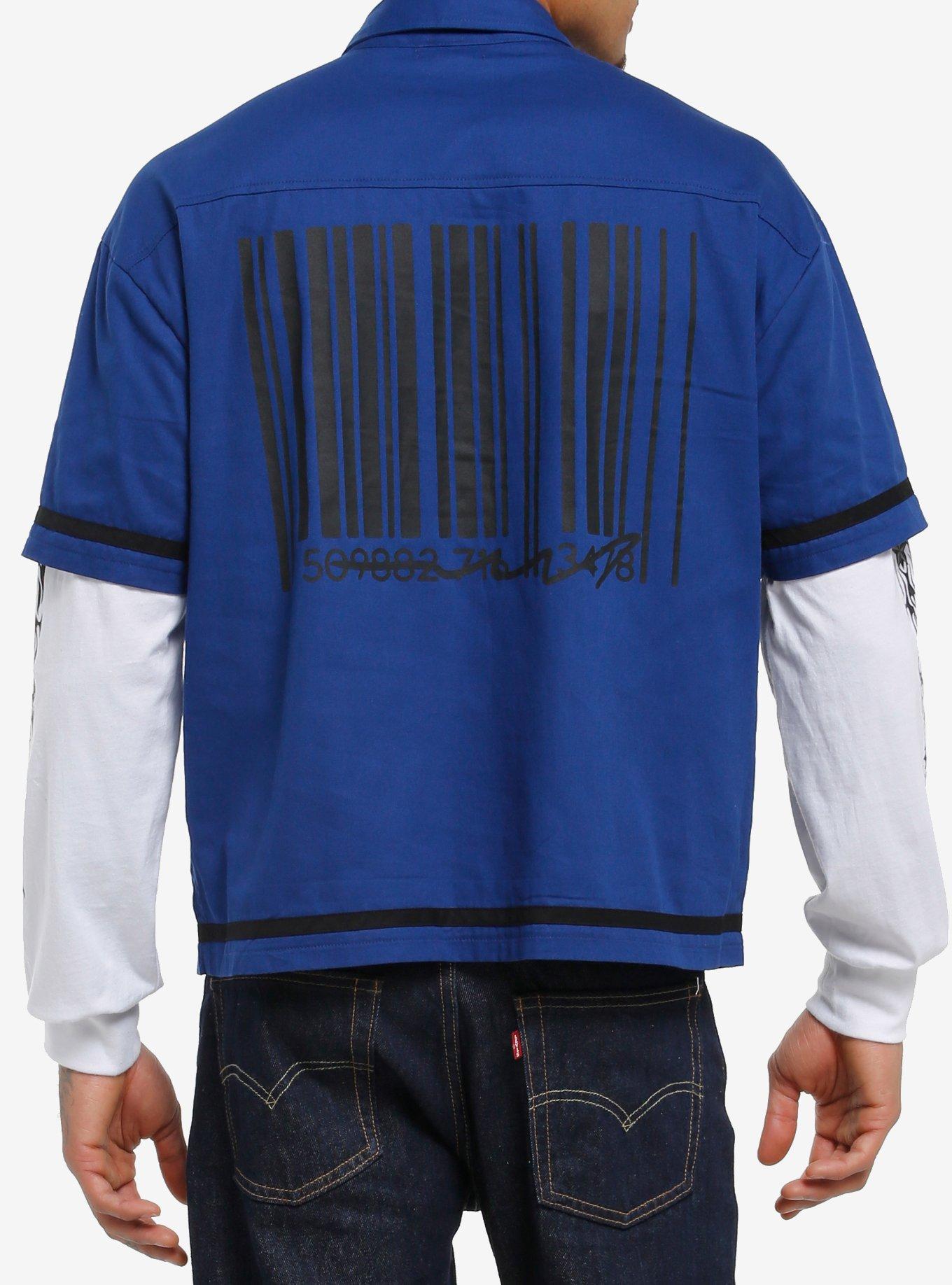Blue Barcode Long-Sleeve Twofer Woven Button-Up, , hi-res