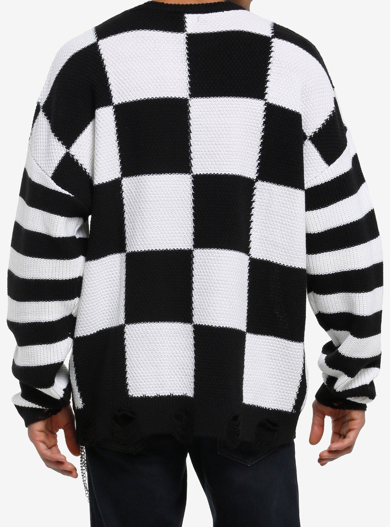 Black Star Checkered Knit Sweater, , alternate