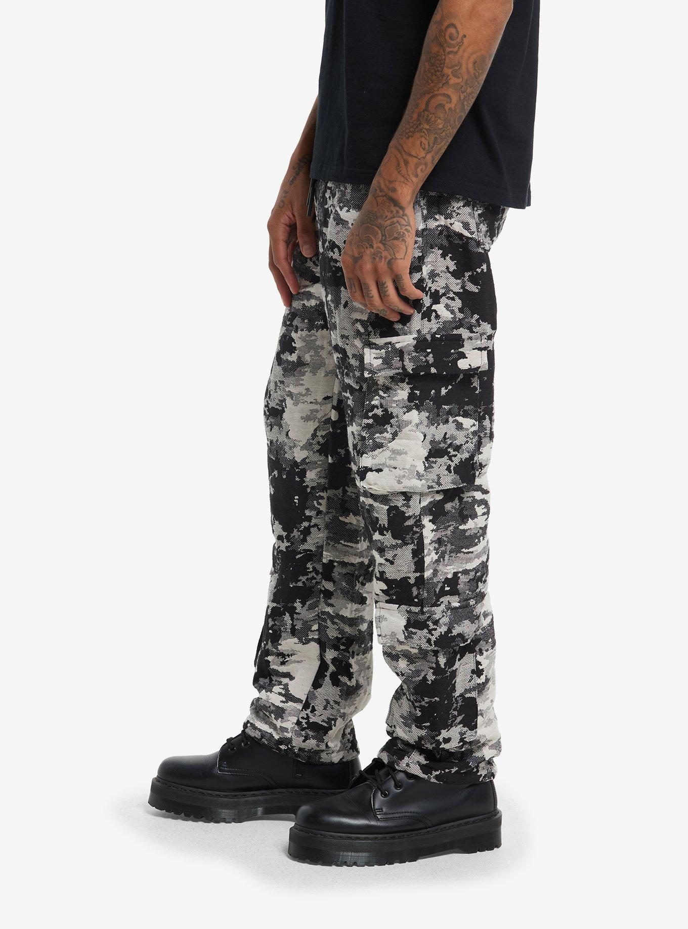 Black & Grey Camouflage Woven Cargo Pants, MULTI, alternate