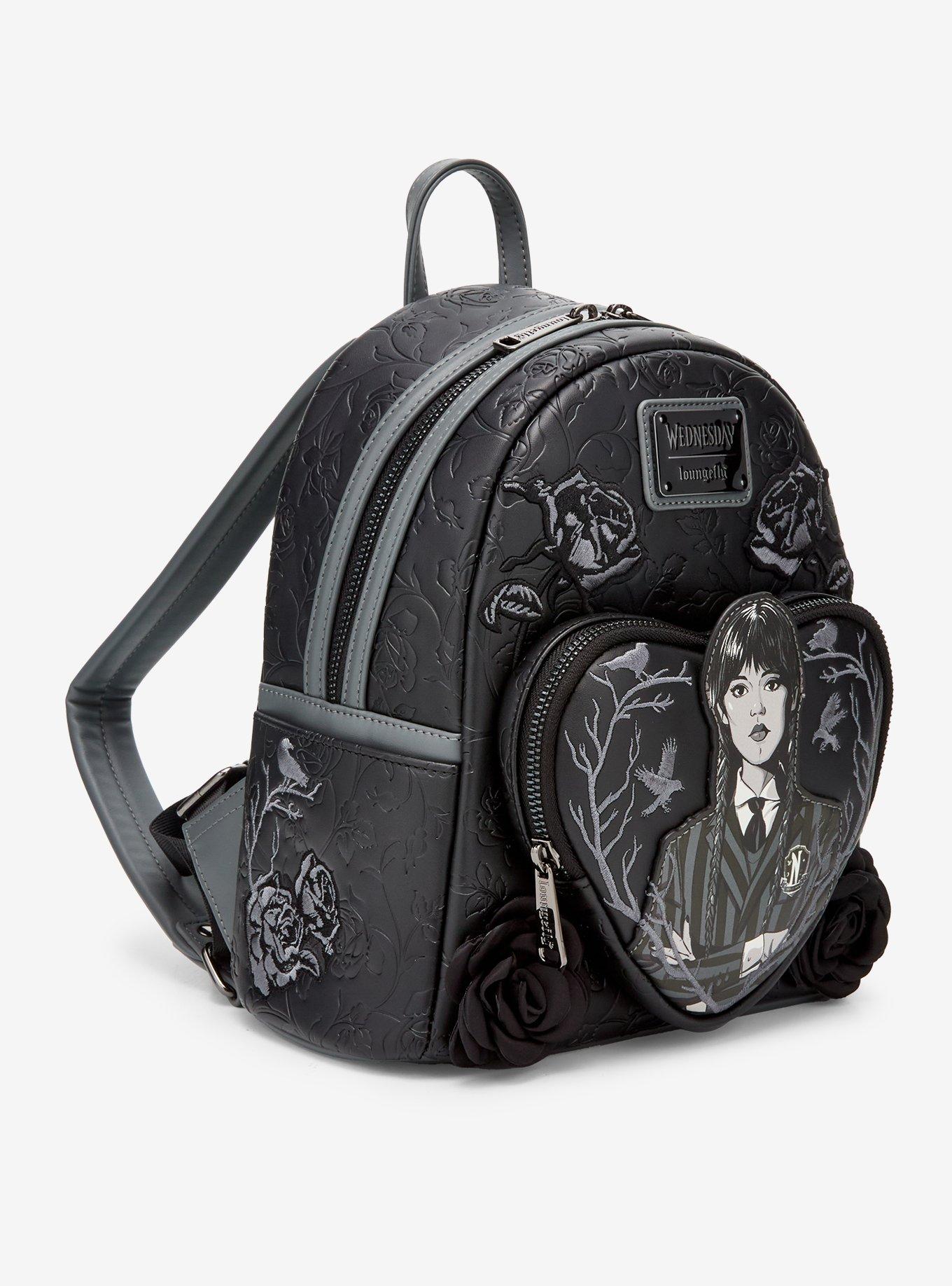 Loungefly Wednesday Black Rose Heart Mini Backpack, , hi-res