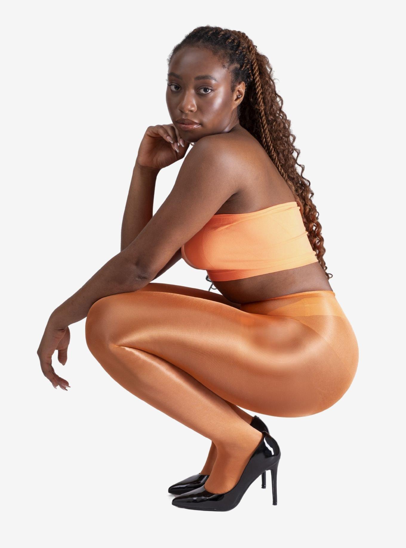 LECHERY Orange Lustrous Silky Shiny 20 Denier Tights, ORANGE, alternate