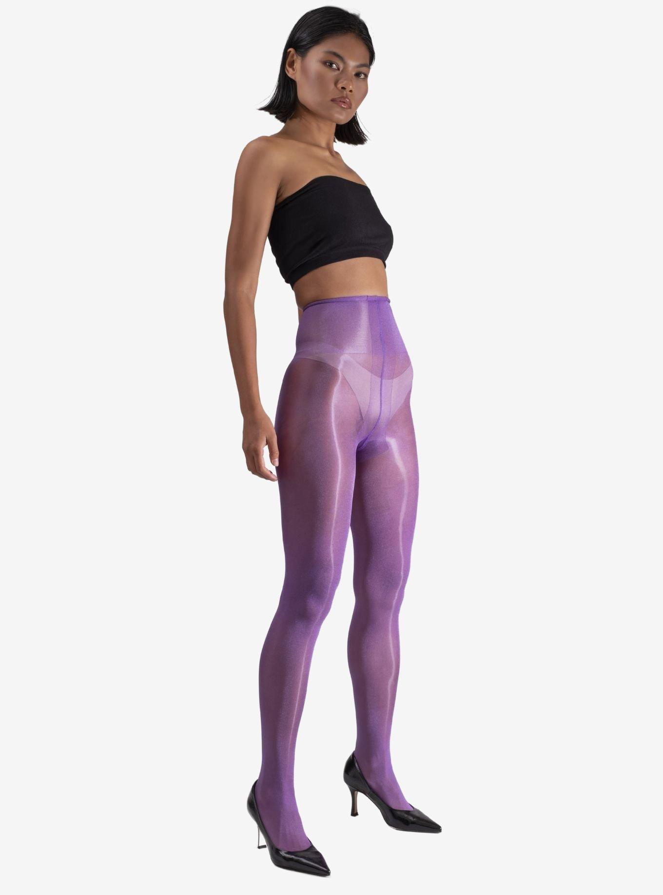 LECHERY Purple Lustrous Silky Shiny 20 Denier Tights, PURPLE, alternate