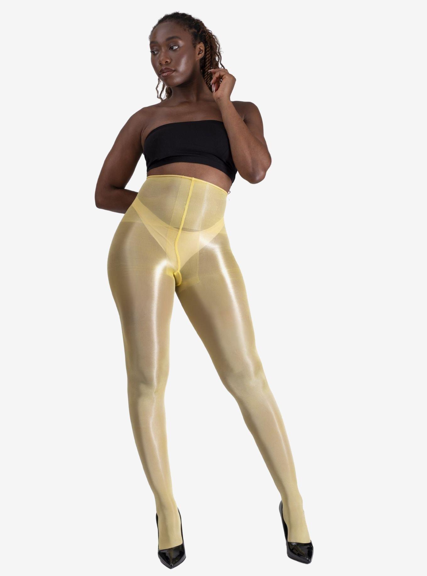 LECHERY Yellow Lustrous Silky Shiny 40 Denier Tights, BRIGHT YELLOW, alternate