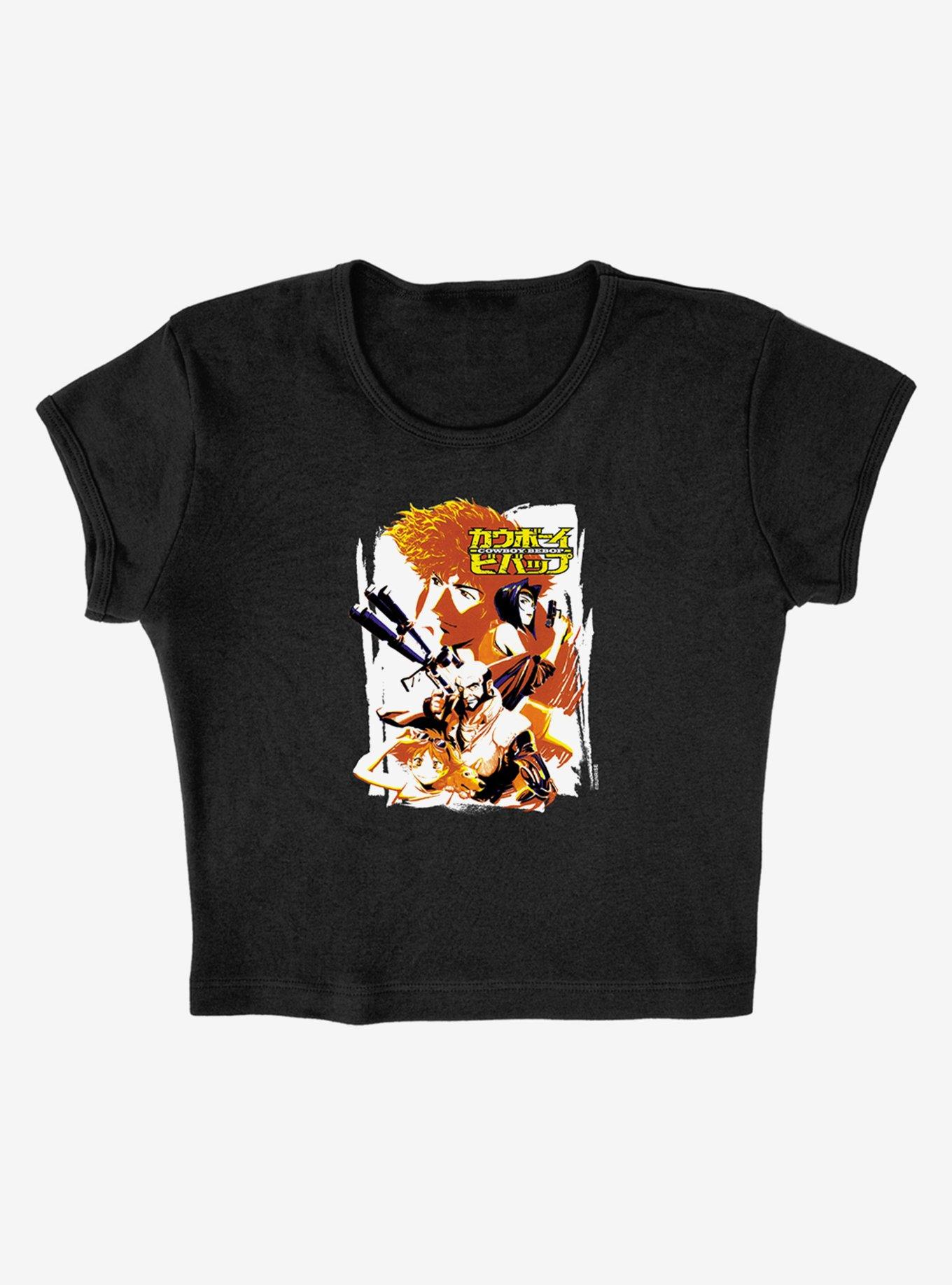 Cowboy Bebop Crew Bounty Hunting Cap Sleeve Baby Rib Girls Crop Top, BLACK, alternate