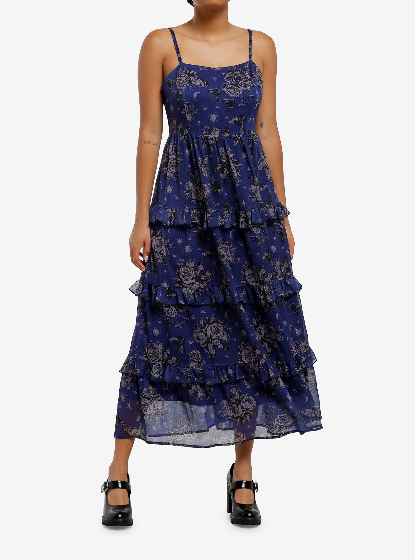 Cosmic Aura Butterfly Rose Tiered Midaxi Dress, , hi-res