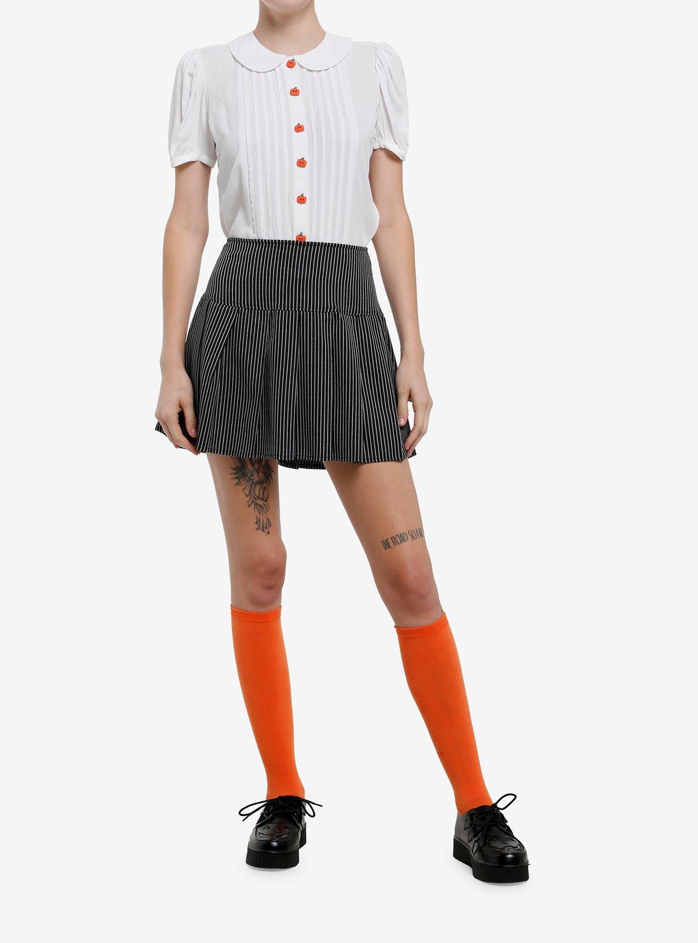 Thorn & Fable White Pleated Pumpkin Button Girls Woven Button-Up, , hi-res