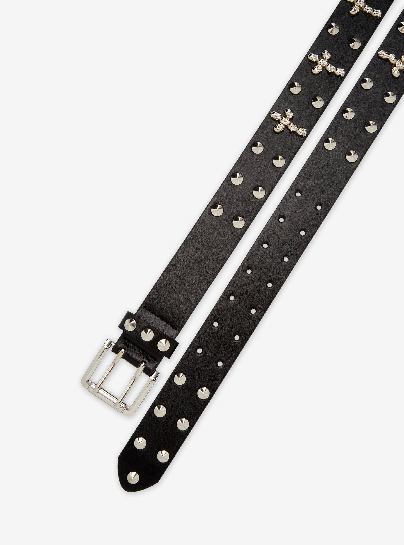 Black Skull Cross Stud Belt, , hi-res