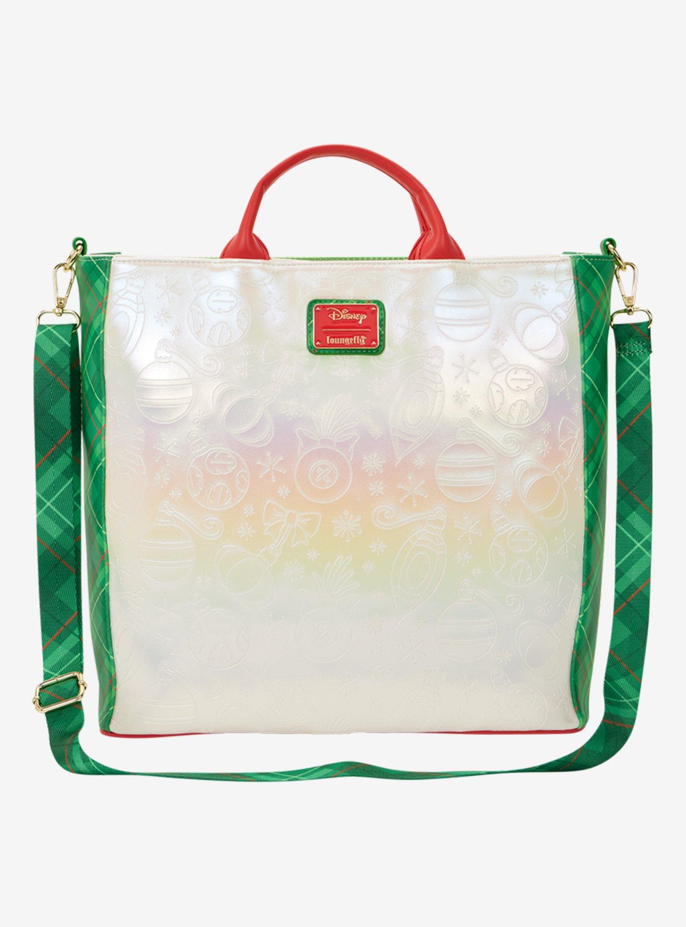 Loungefly Disney Lilo & Stitch Scrump & Stitch Christmas Tree Iridescent Pin Display Convertible Tote Bag, , hi-res