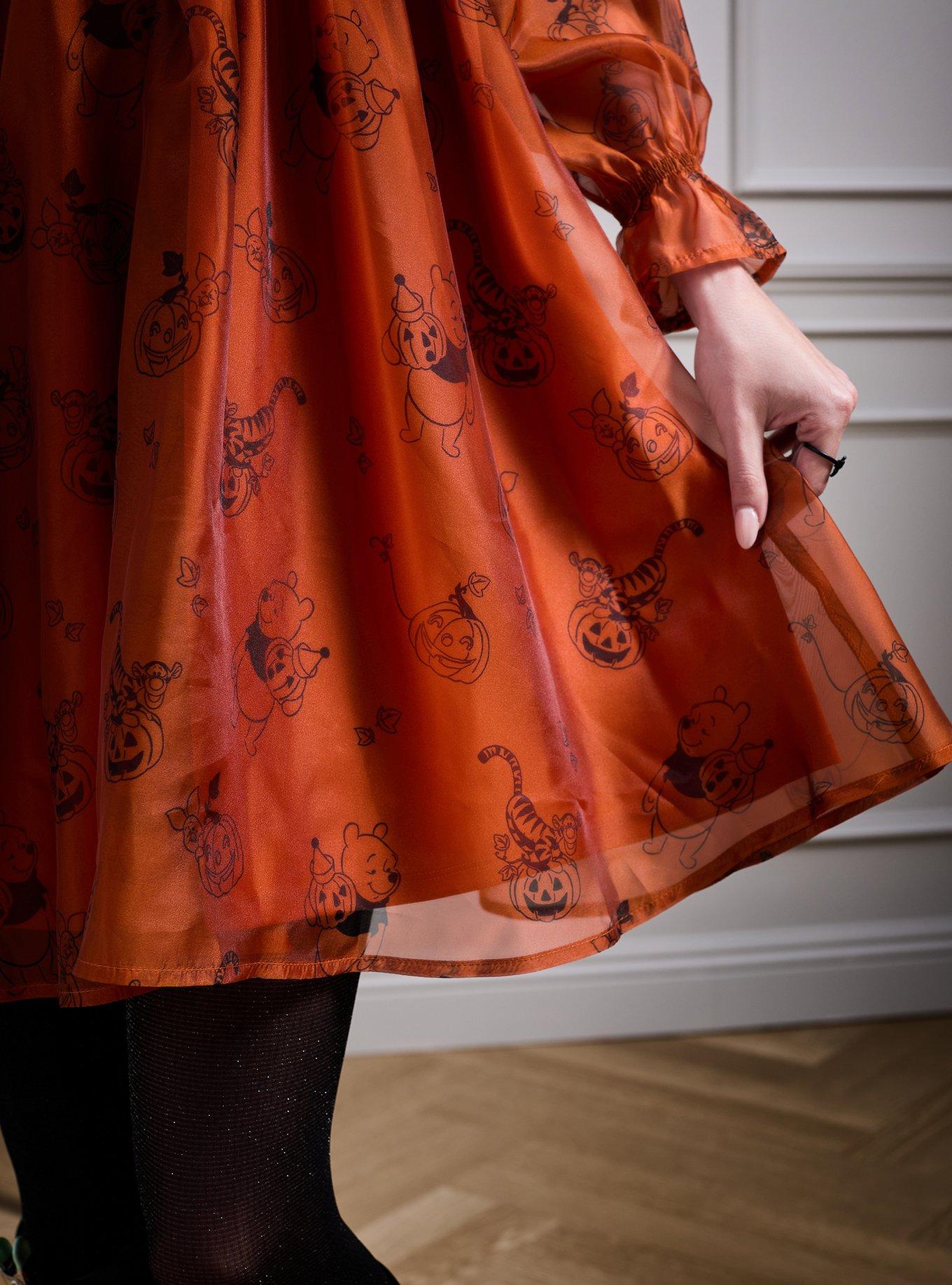 Disney Winnie the Pooh Halloween Allover Print Long Sleeve Dress, BURNT ORANGE, alternate