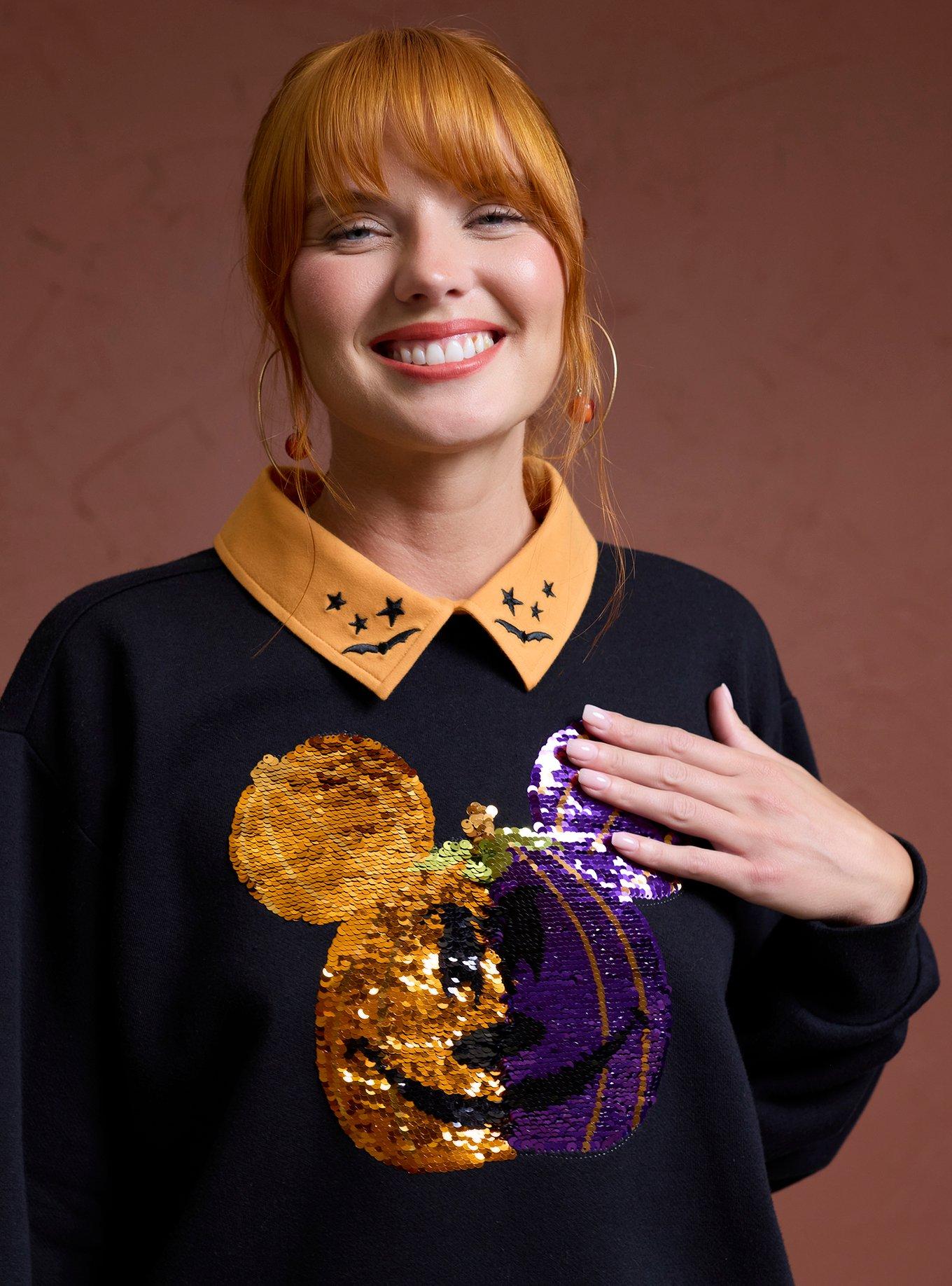 Her Universe Disney Mickey Mouse Sequin Pumpkin Collared Sweatshirt Her Universe Exclusive, MULTI, alternate - view 6