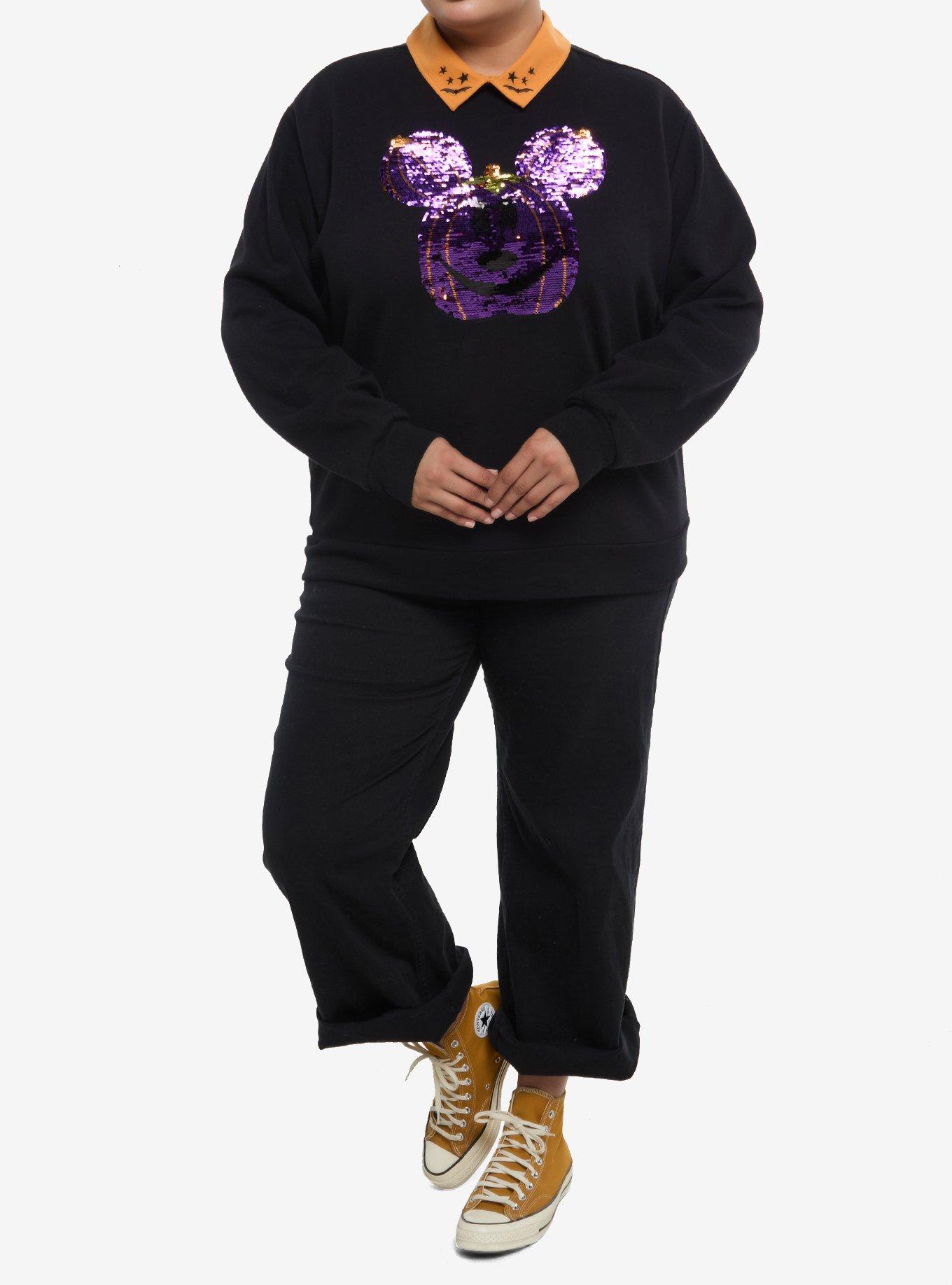 Her Universe Disney Mickey Mouse Sequin Pumpkin Collared Sweatshirt Plus Size Her Universe Exclusive, , hi-res