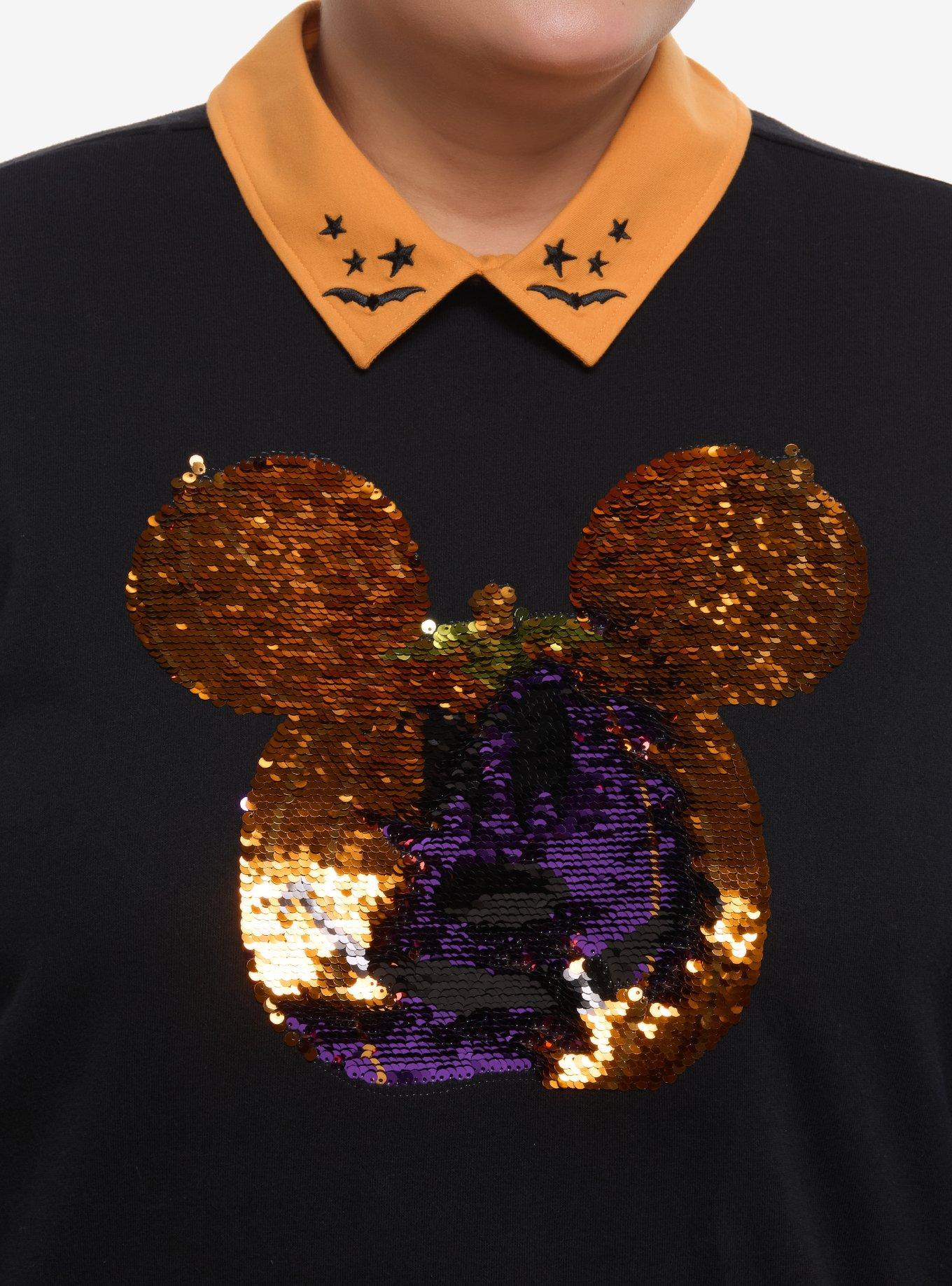 Her Universe Disney Mickey Mouse Sequin Pumpkin Collared Sweatshirt Plus Size Her Universe Exclusive, MULTI, alternate