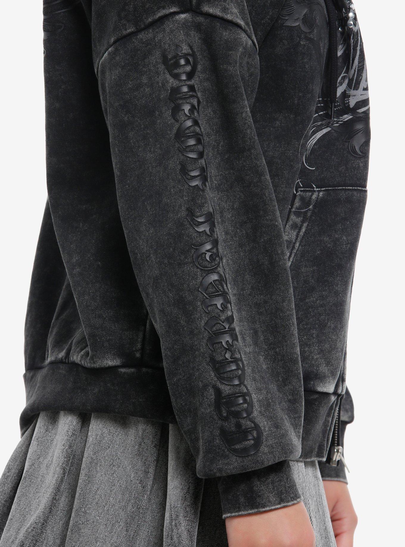 Social Collision Black Skull Trio Studded Girls Hoodie, BLACK, alternate
