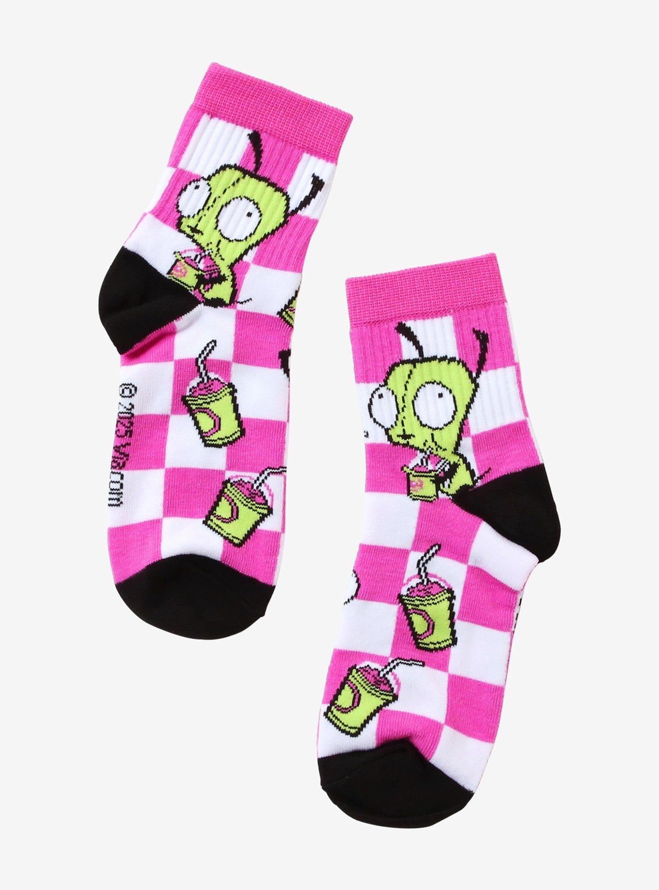 Invader Zim GIR Smoothie Checkered Ankle Socks, , hi-res
