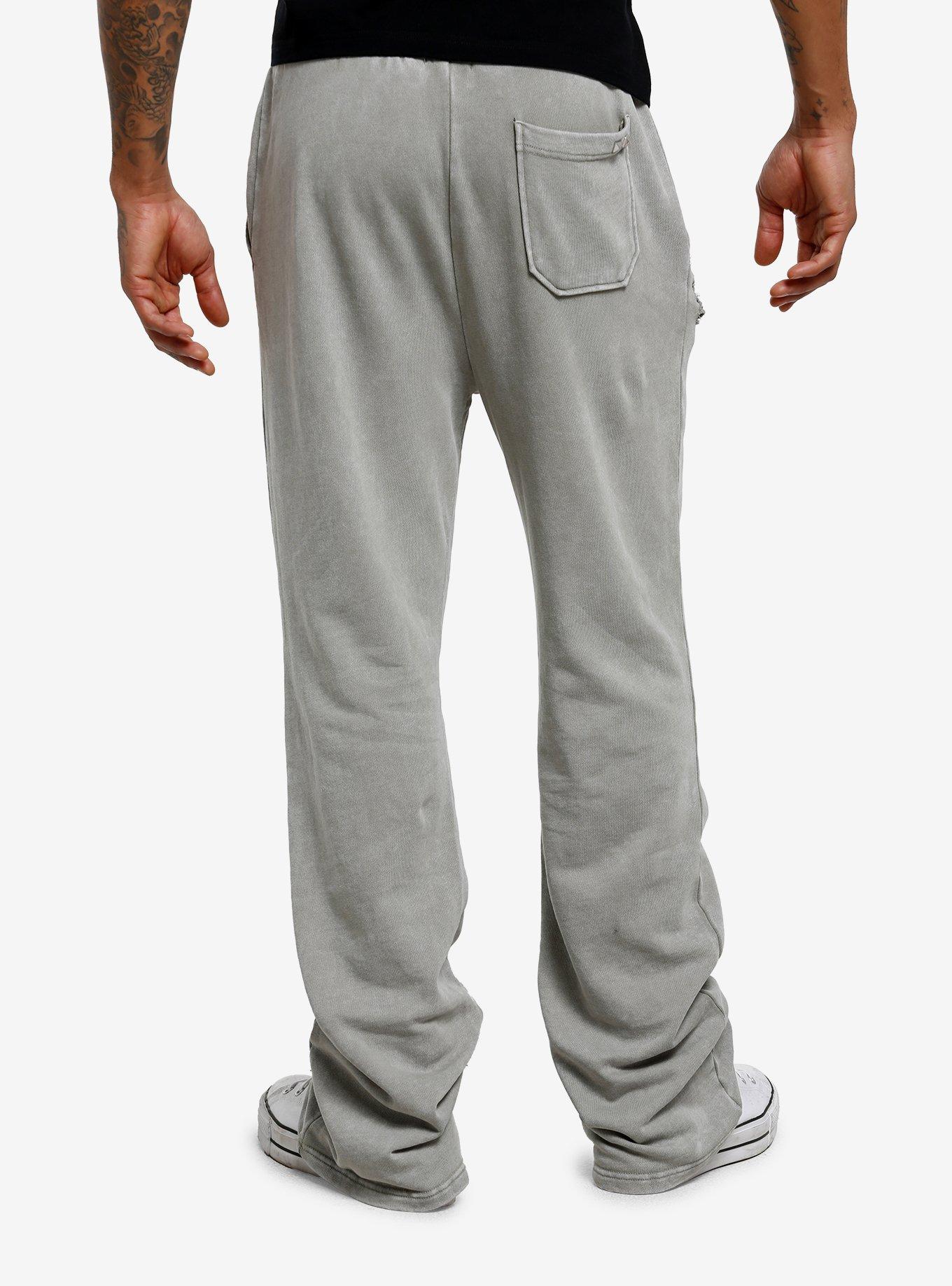 Grey Destructed Stud Flare Jogger Sweatpants, , hi-res