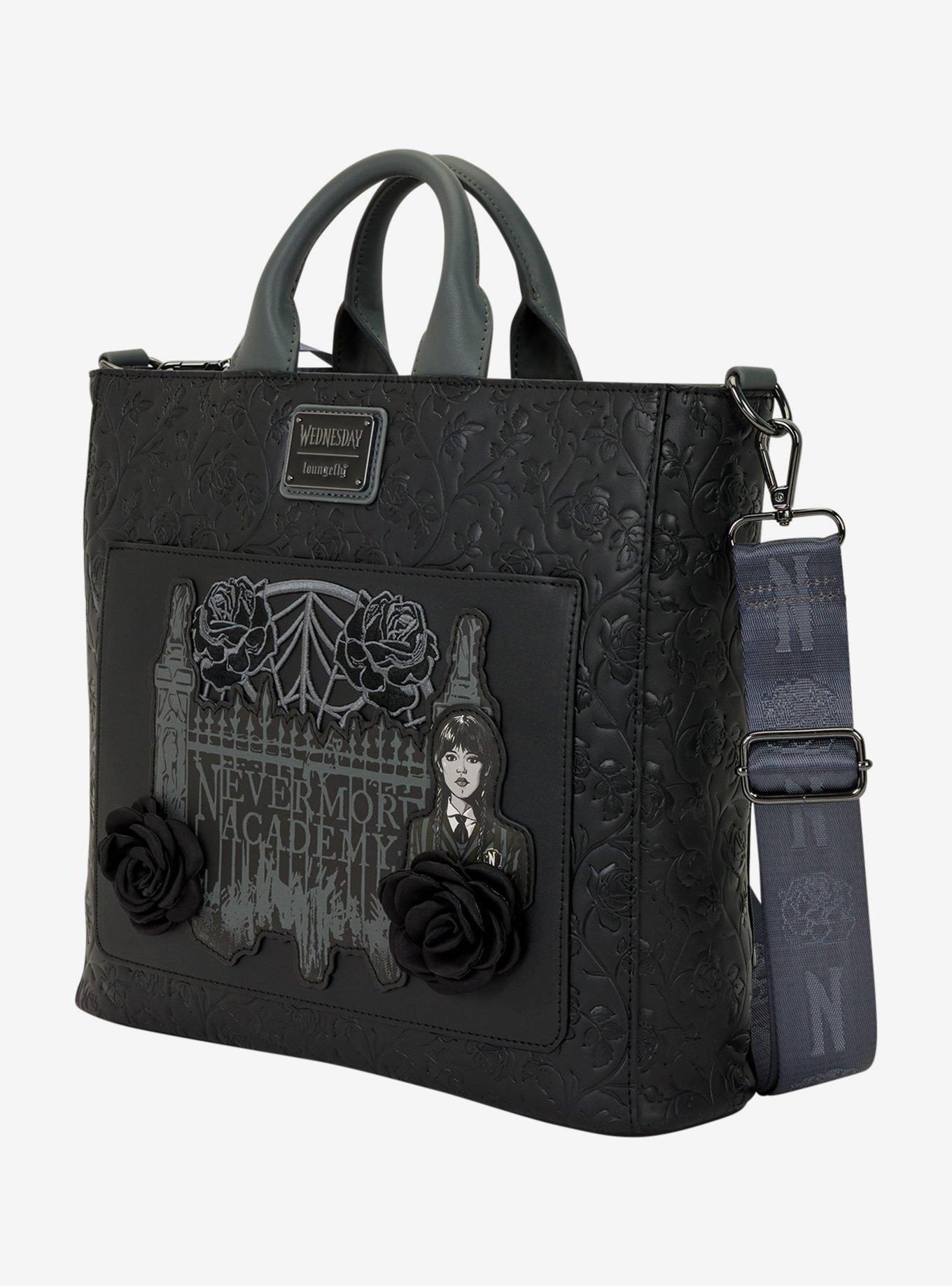 Loungefly Wednesday Black Roses Convertible Tote Bag