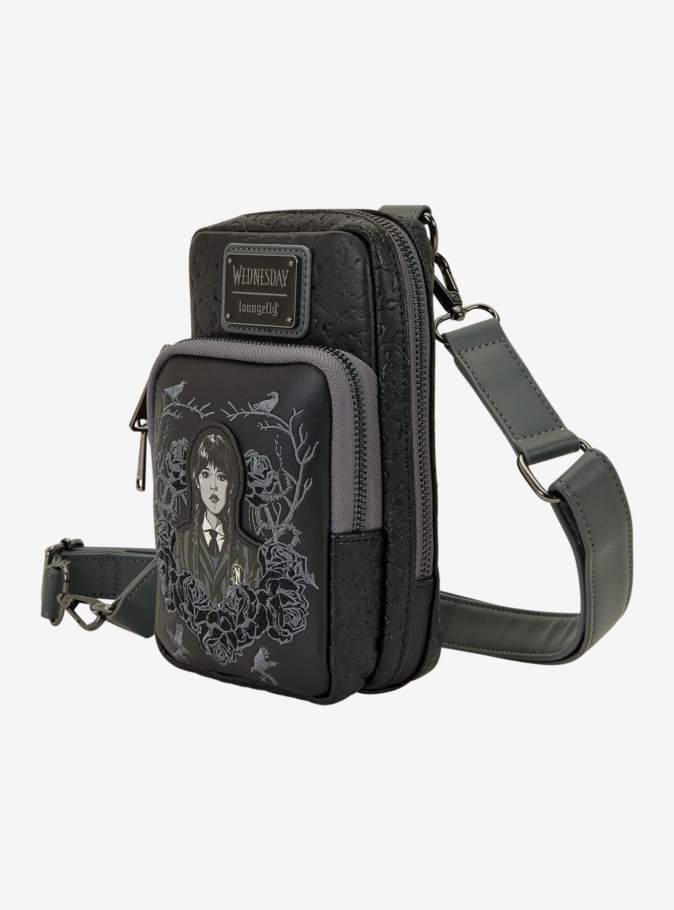Loungefly Wednesday Black Roses Phone Crossbody Bag