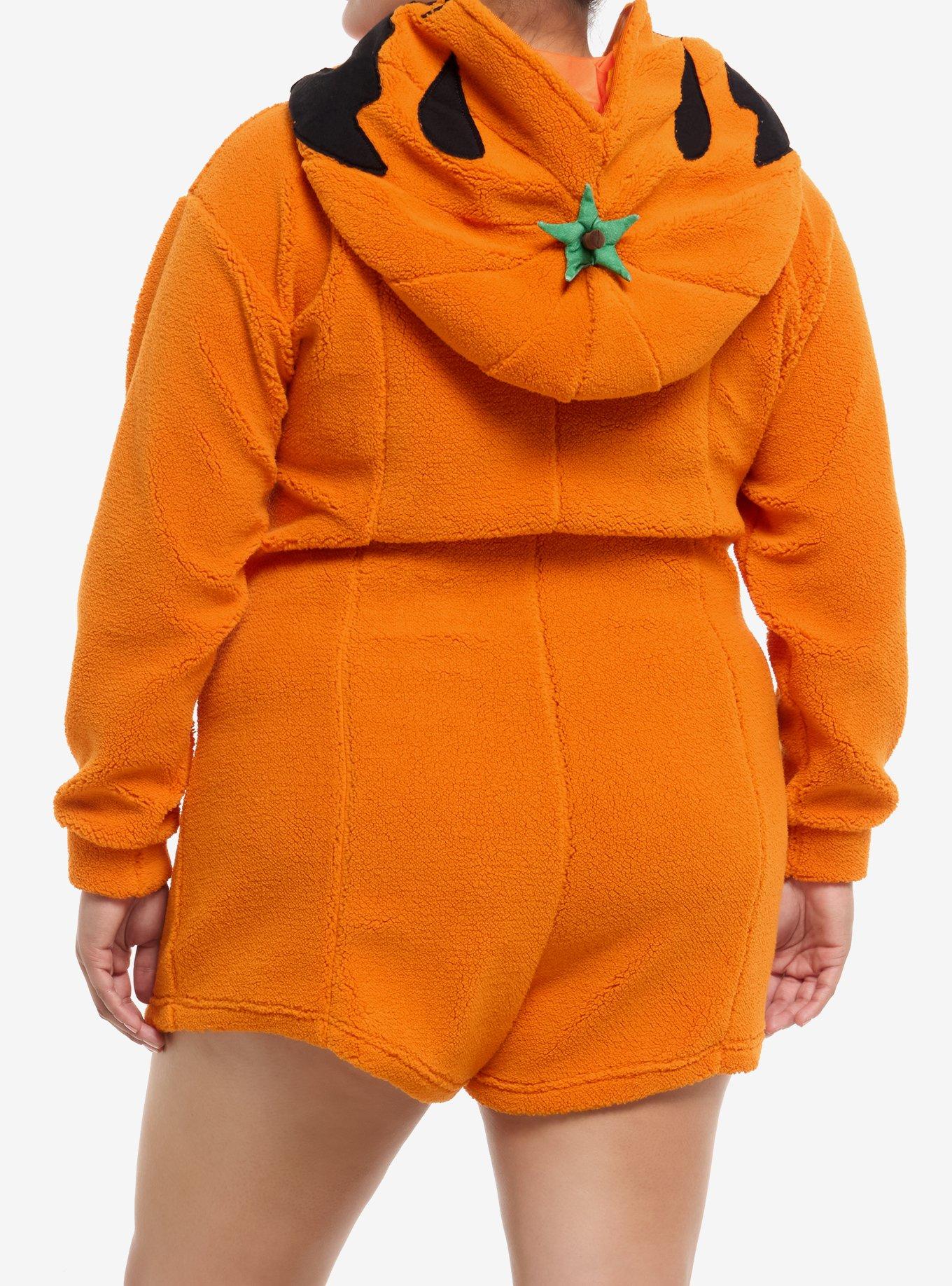 Thorn & Fable Jack-O'-Lantern Sherpa Girls Hooded Romper Plus Size, ORANGE, alternate