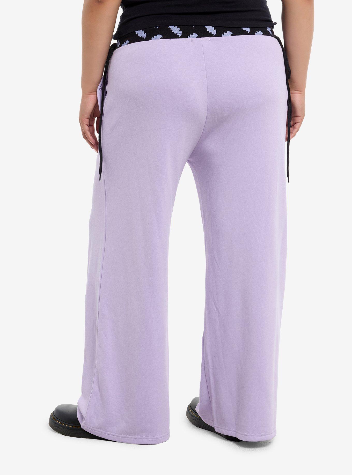 Sweet Society Lavender & Black Bats Wide Leg Lounge Pants Plus Size, , hi-res