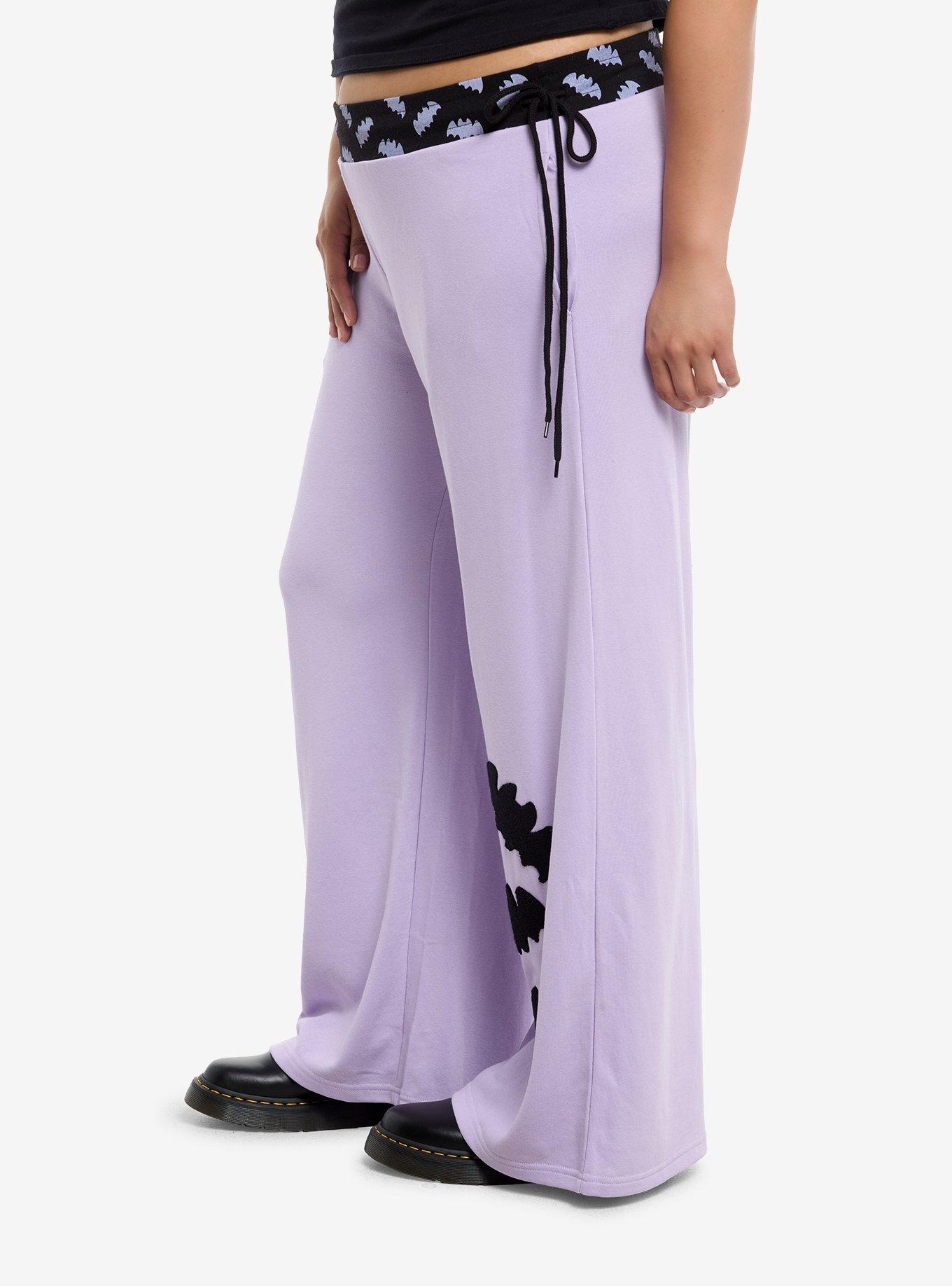 Sweet Society Lavender & Black Bats Wide Leg Lounge Pants Plus Size, BLACK, alternate
