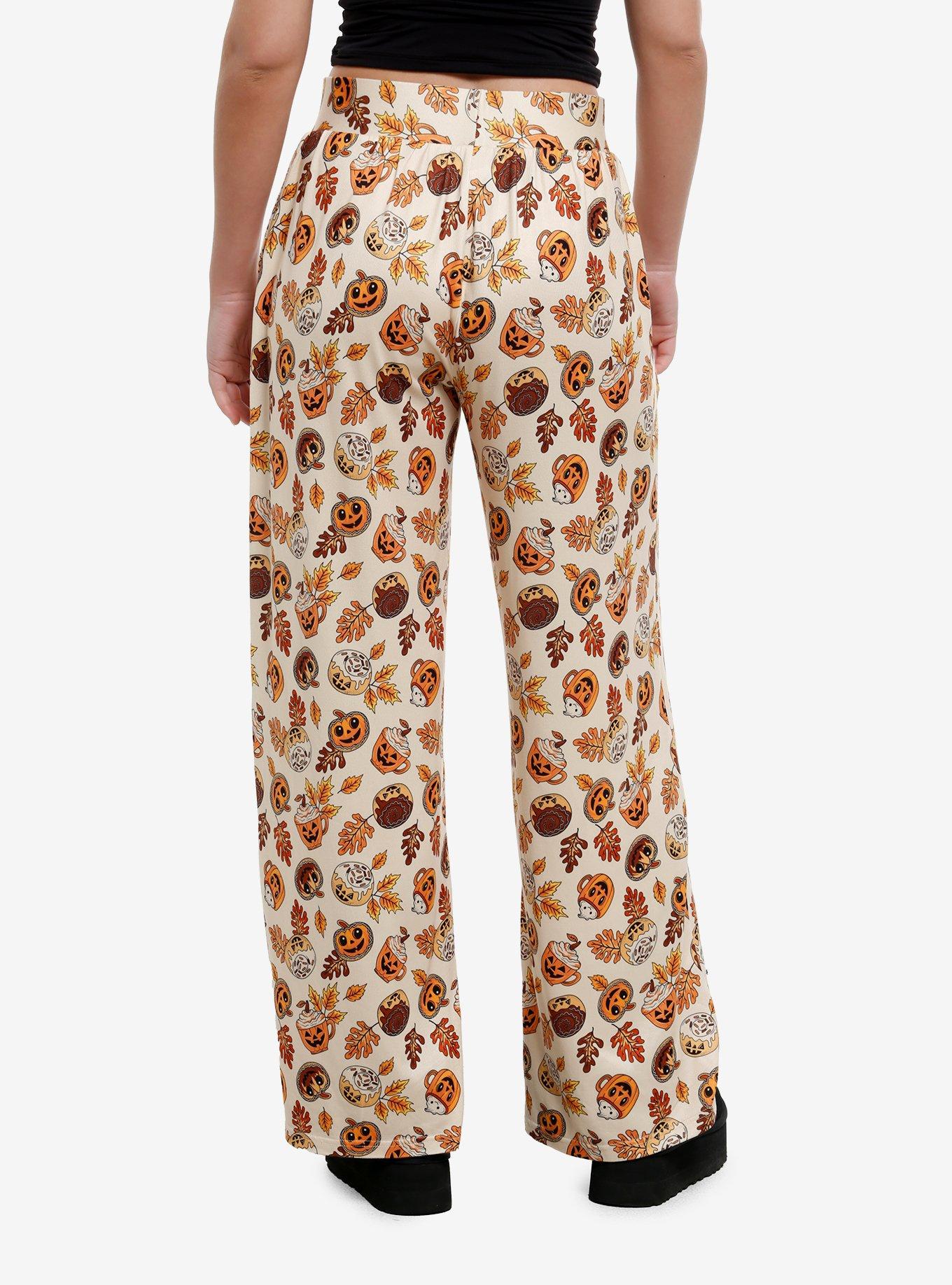 Thorn & Fable Pumpkin Spice Jack-O'-Lanterns Wide Leg Lounge Pants, , hi-res