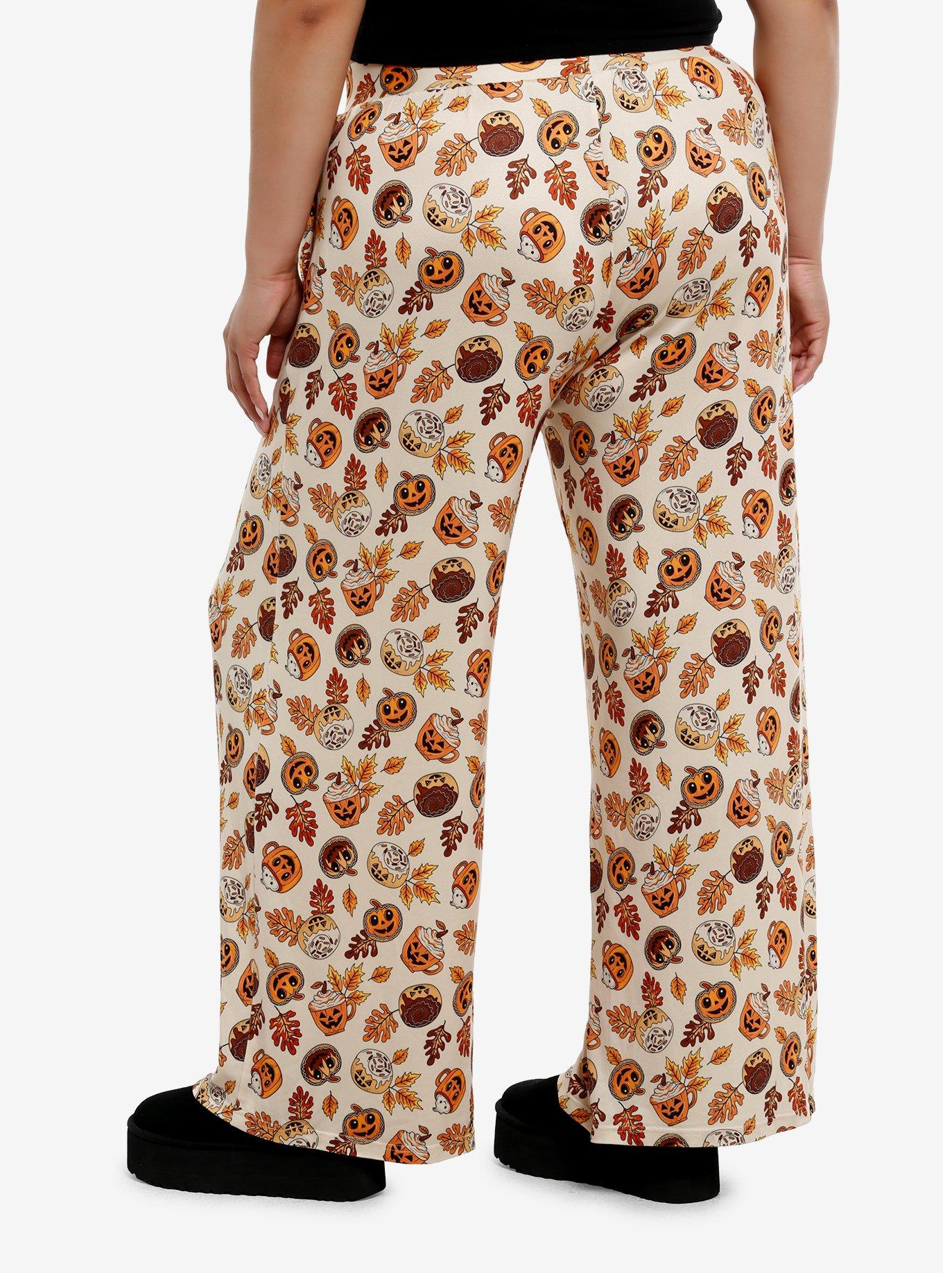 Thorn & Fable Pumpkin Spice Jack-O'-Lanterns Wide Leg Lounge Pants Plus Size, , hi-res