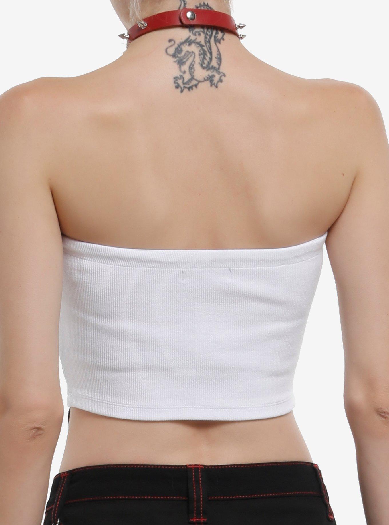 Fearless Skull Grommet Tape Tube Top, , hi-res